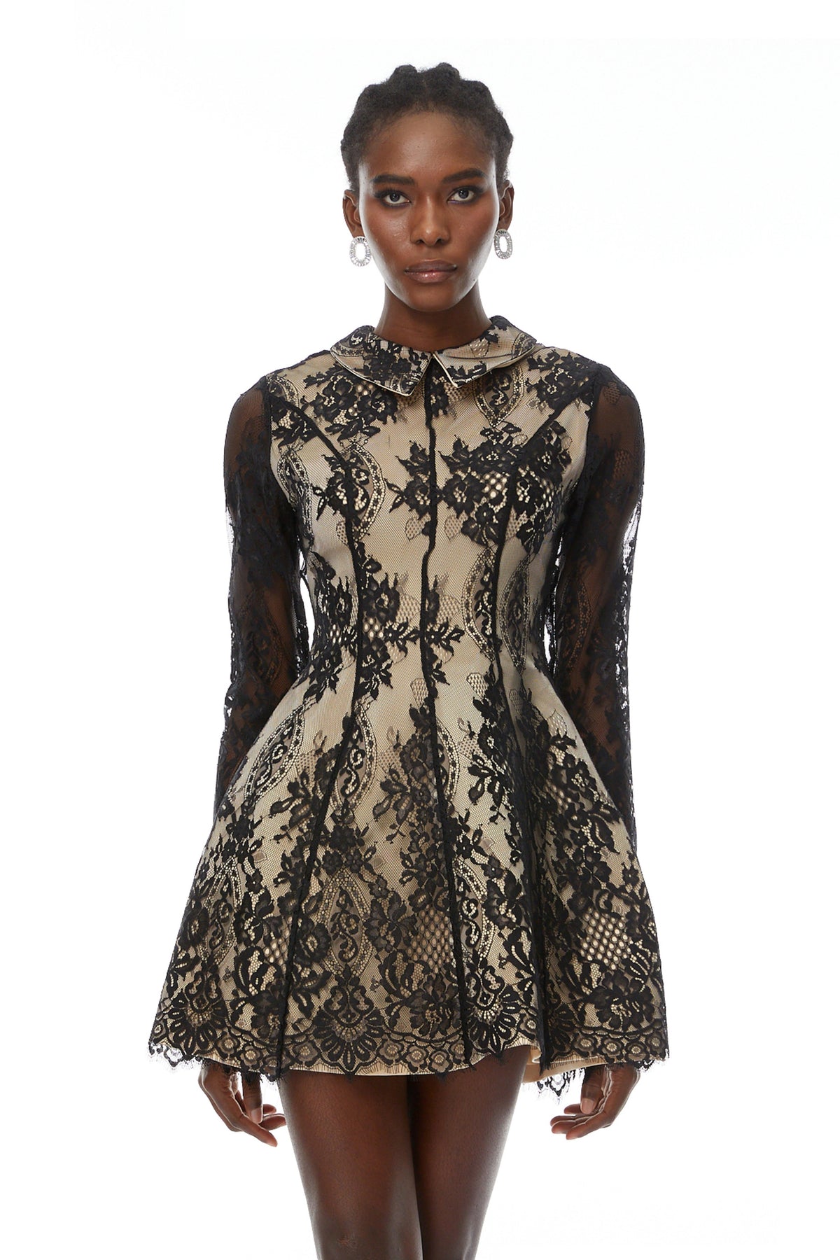 Aleksandra Black Floral Lace Mini Dress