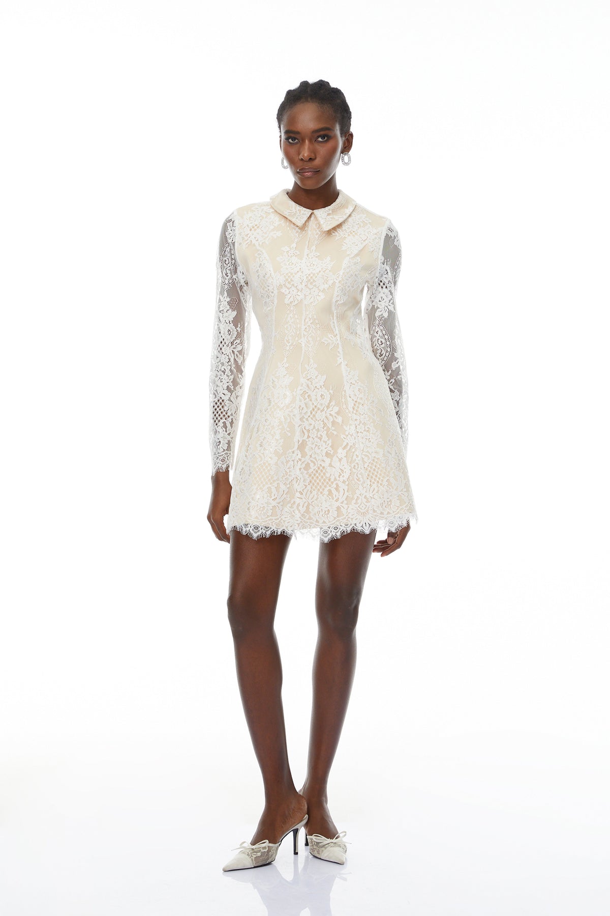 Aleksandra White Floral Lace Mini Dress