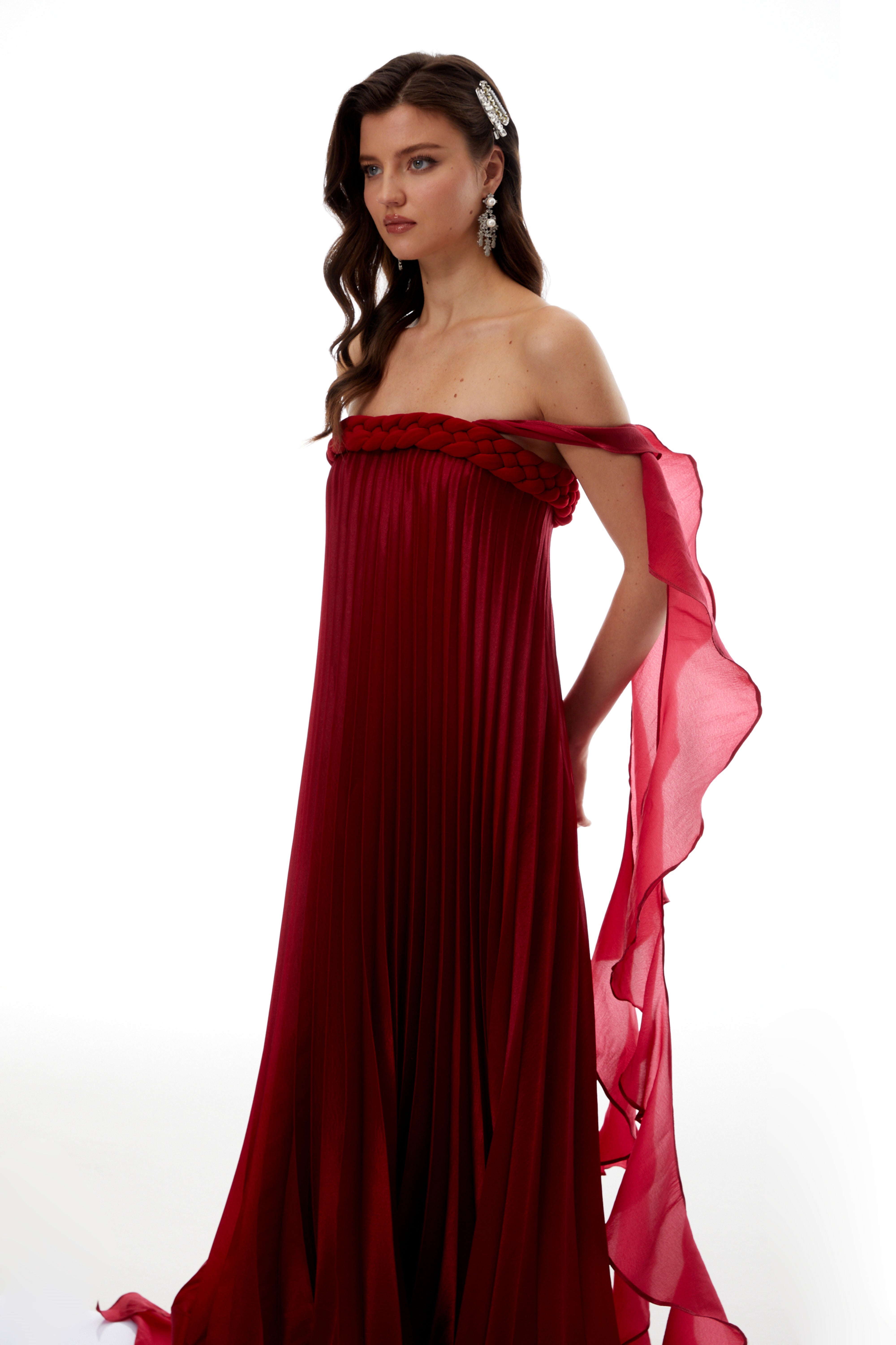 Alexandra Red Ruffled Maxi Dress with Shirred Bodice (Final Sale-US Only)
