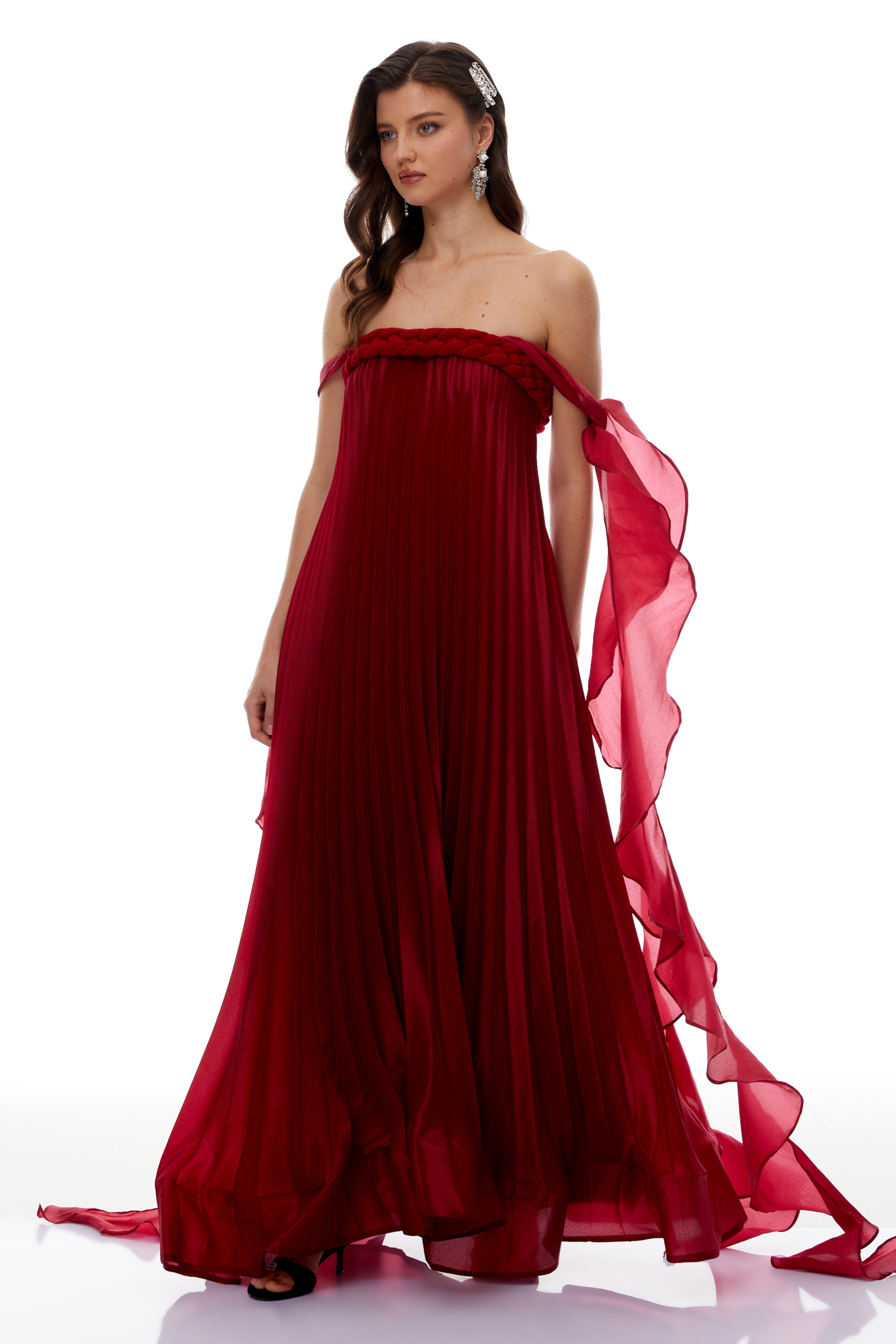 Alexandra Red Ruffled Maxi Dress with Shirred Bodice (Final Sale-US Only)