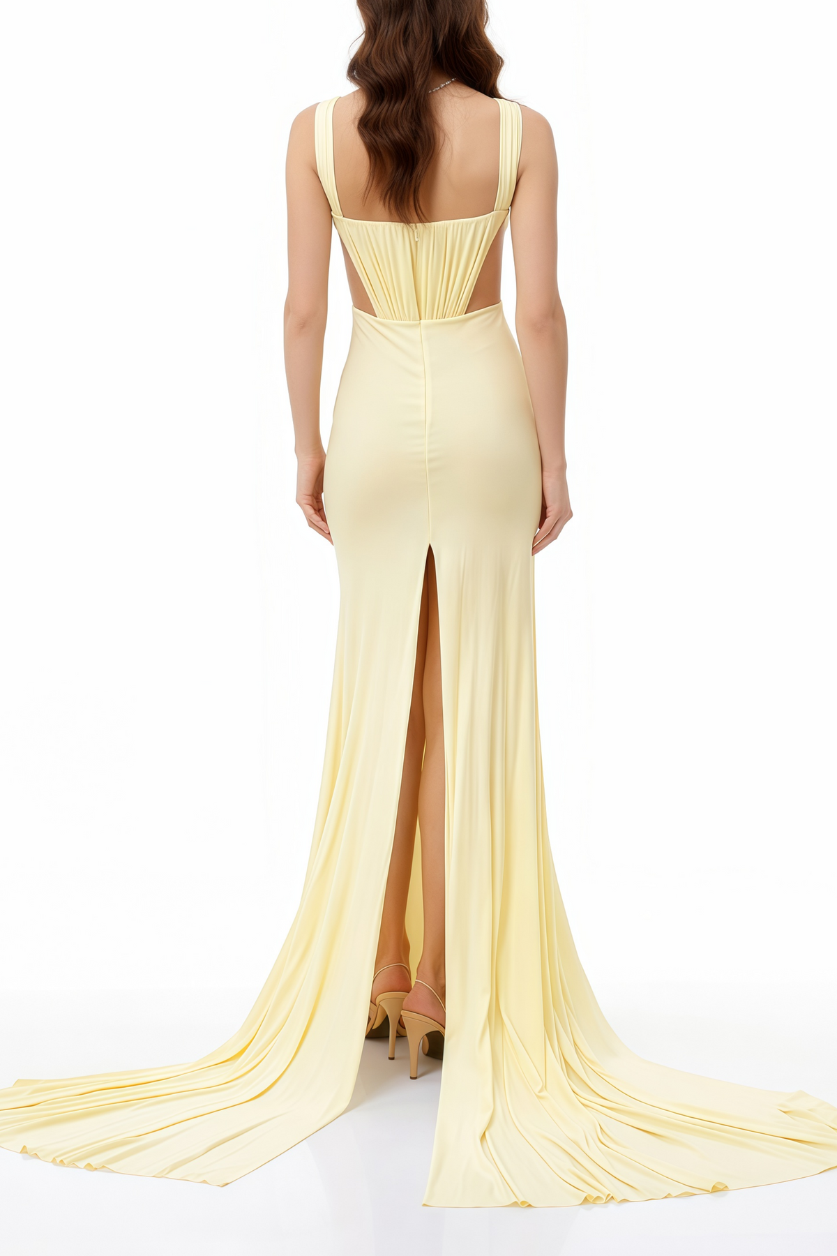 Alexandra Yellow Cut-Out High Slit Maxi Dress (Final Sale)