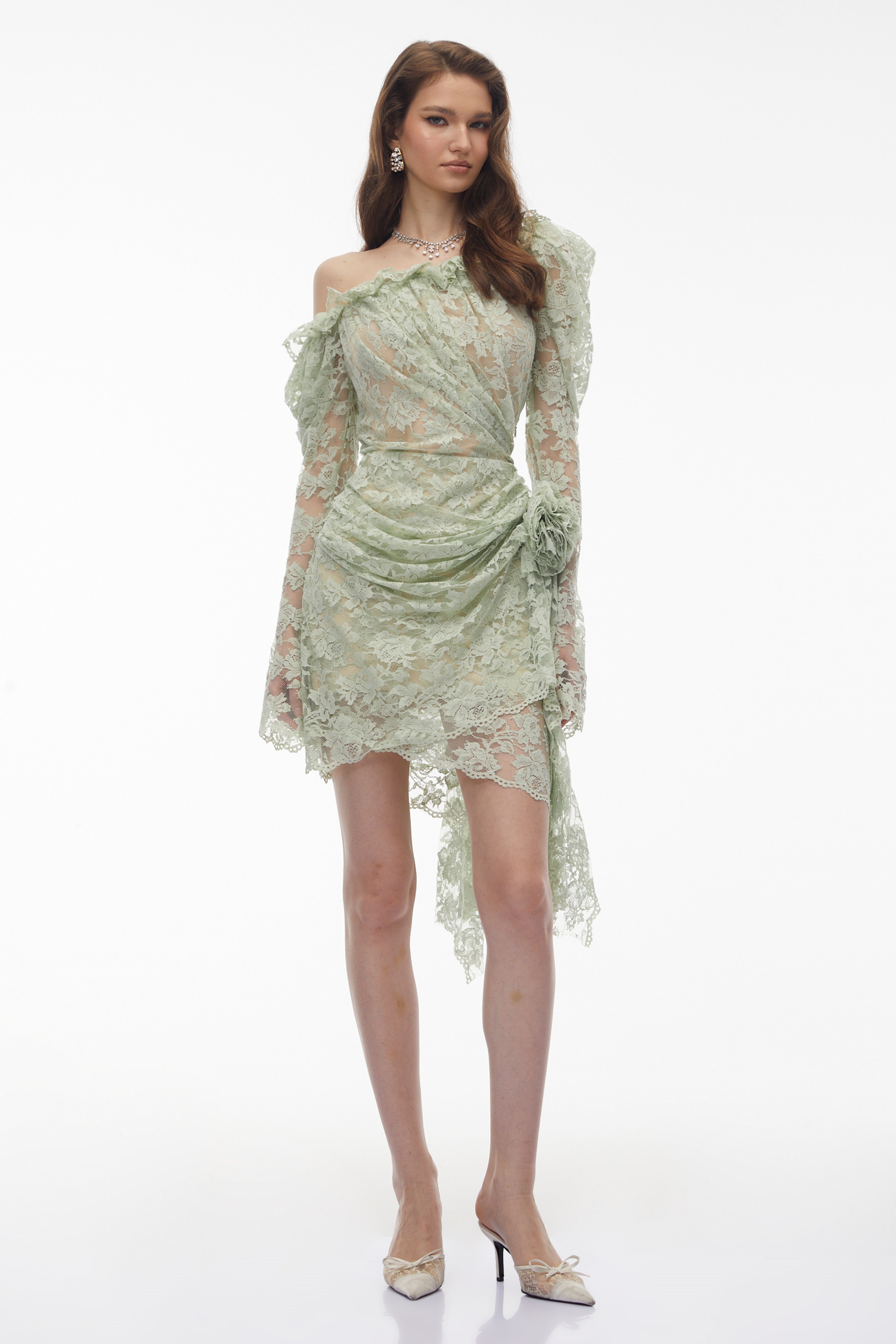 Alexis Sage Green Semi-Sheer Floral Lace Mini Dress (Final Sale-US Only)