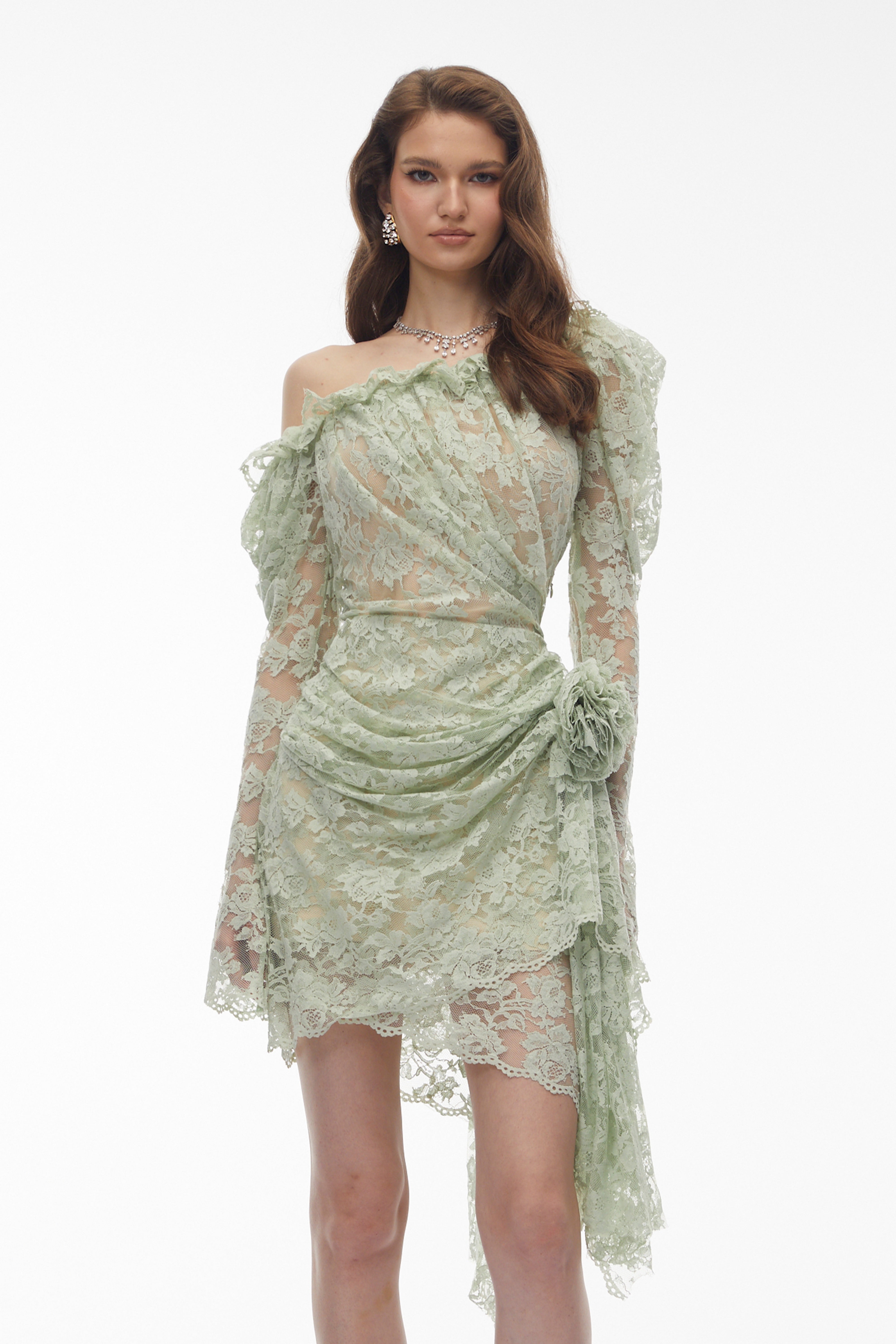 Alexis Sage Green Semi-Sheer Floral Lace Mini Dress (Final Sale-US Only)