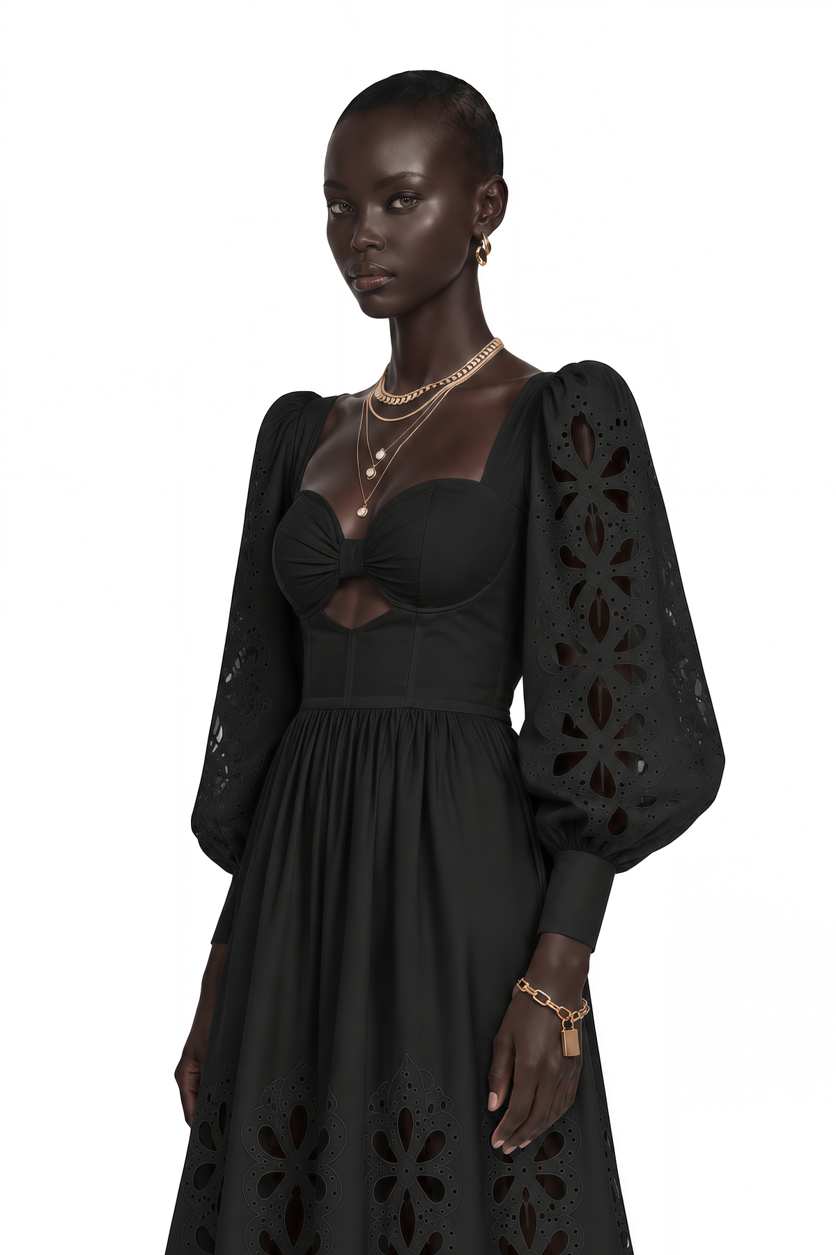 amandine black cut-out puff sleeve maxi dress