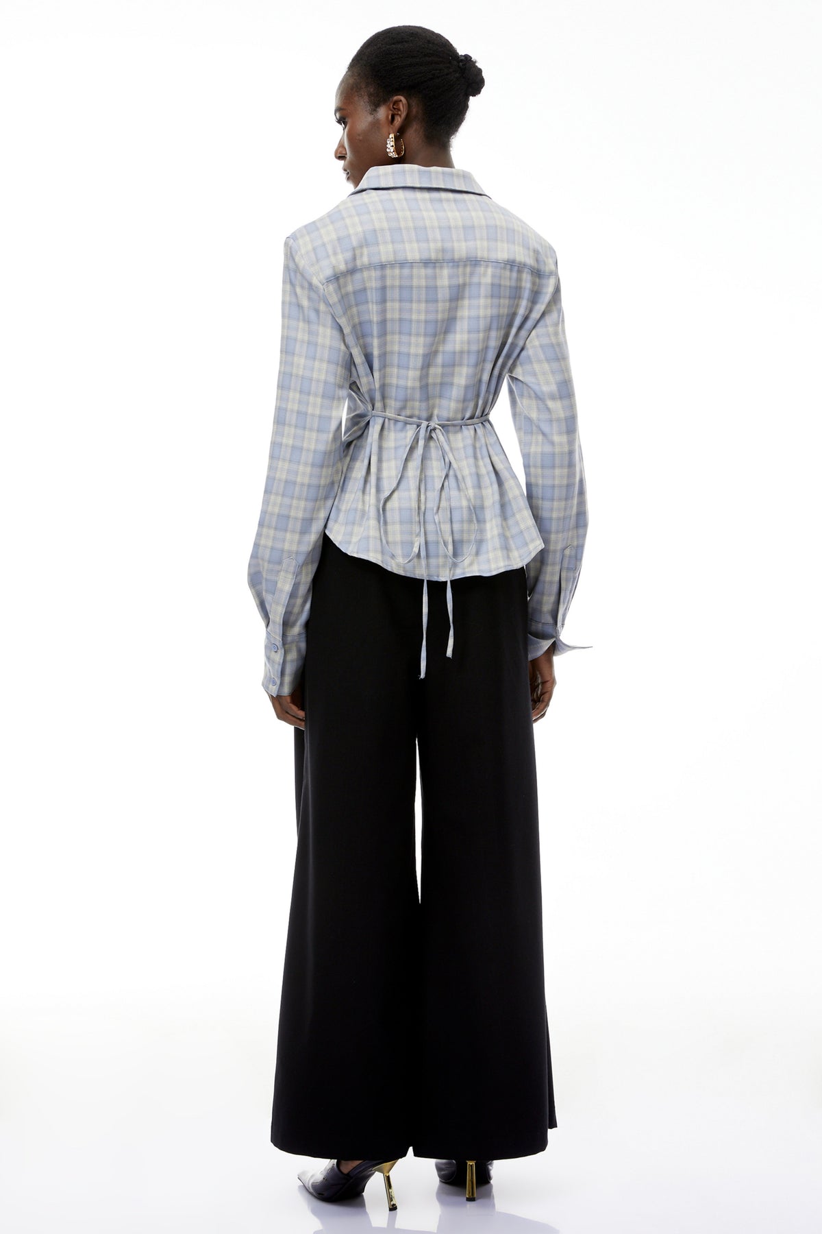 Amber Blue Plaid Tailored Cutout Blouse