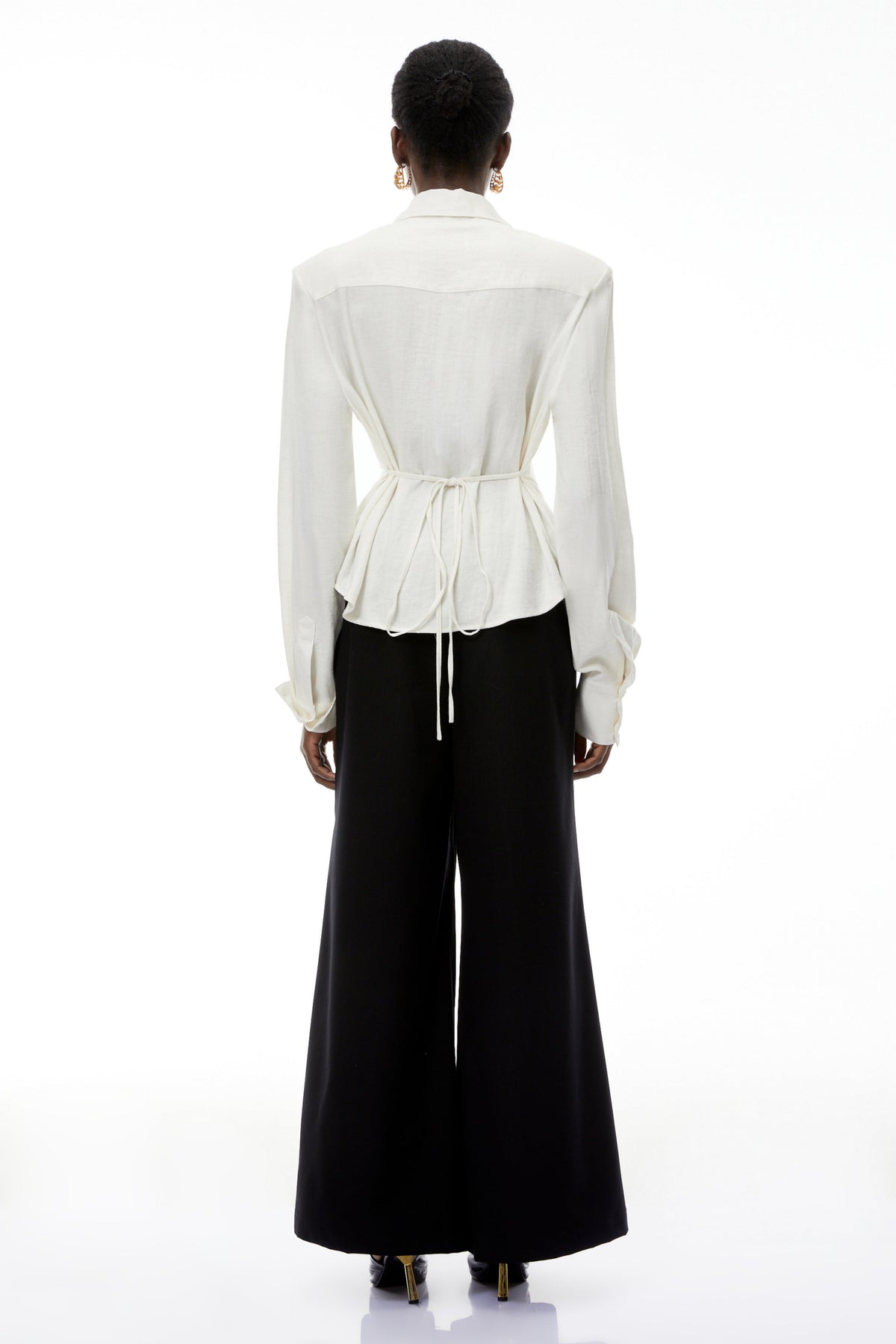 Amber White Plaid Tailored Cutout Blouse