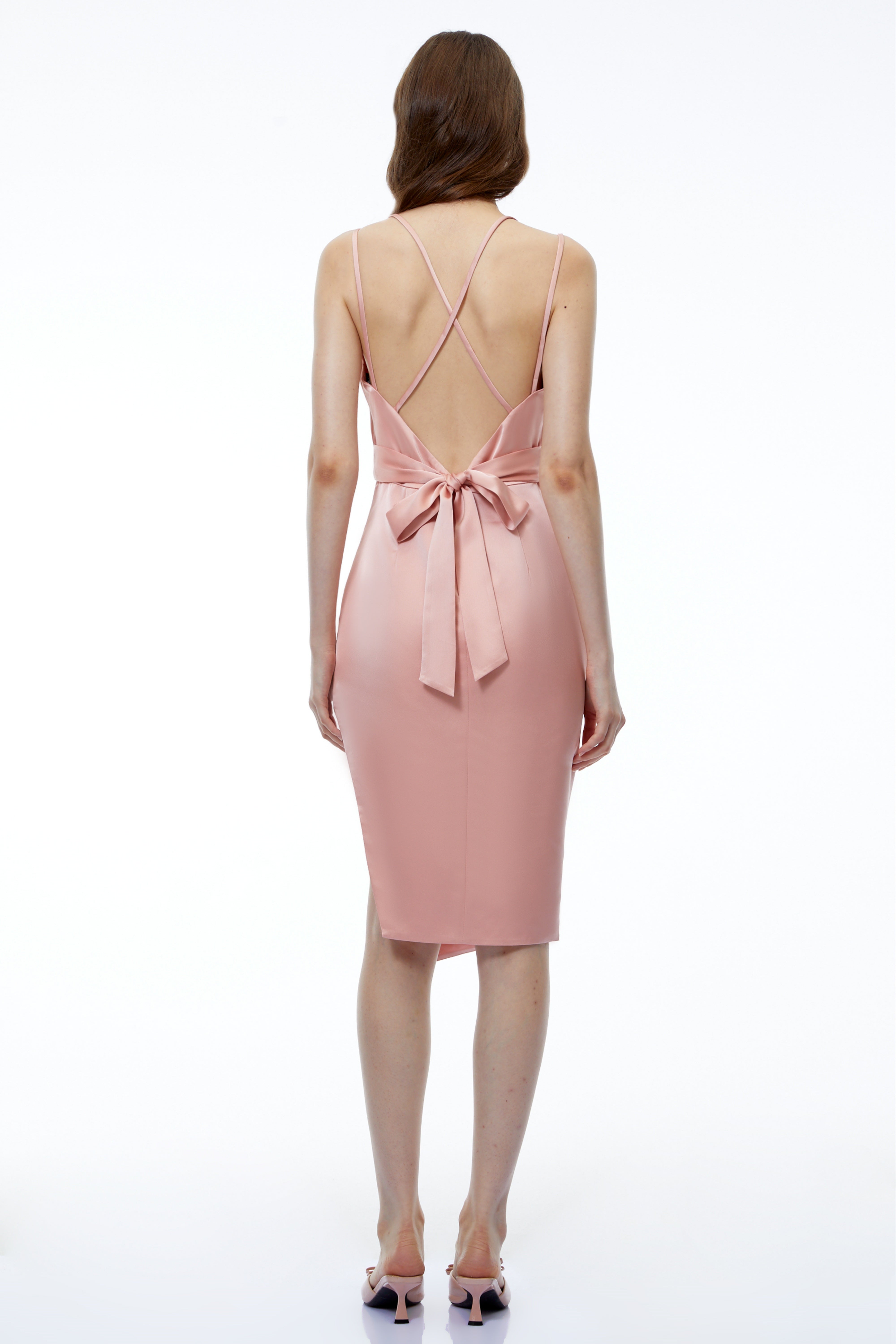 Amedea Pink Ruched Asymmetrical Midi Dress