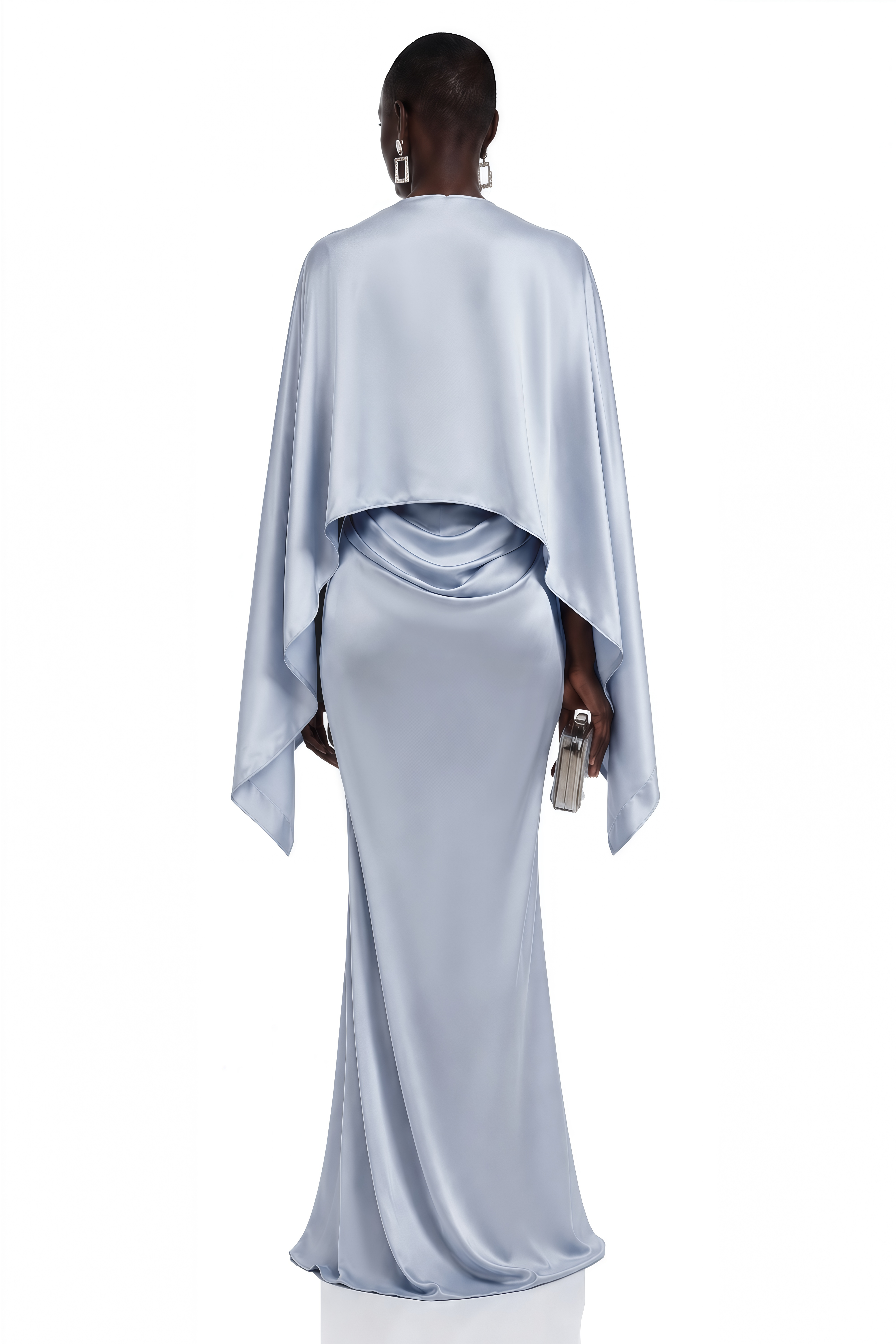 Amelia Blue Cape Top & Draped Skirt Set with Lace Panels