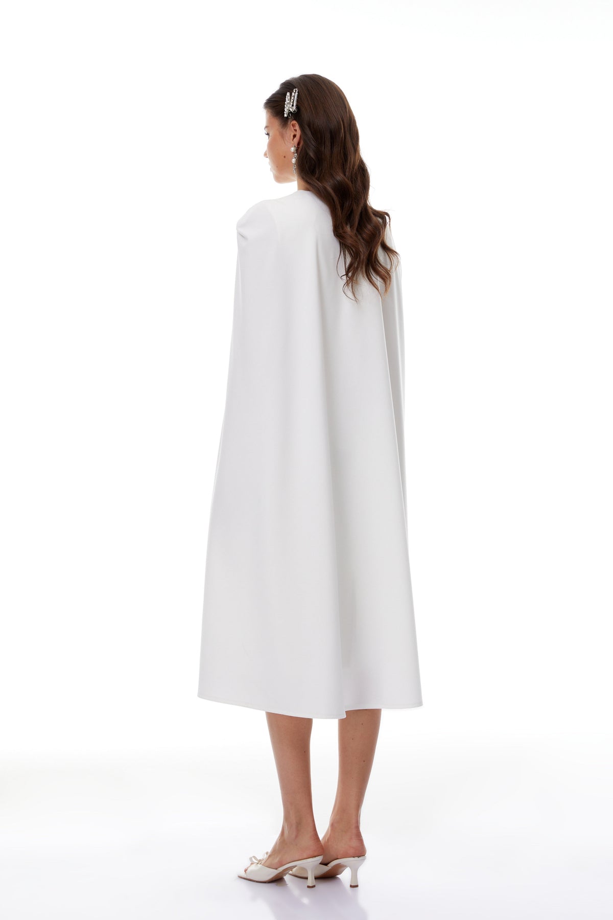 Amelia White Cape Effect Midi Dress