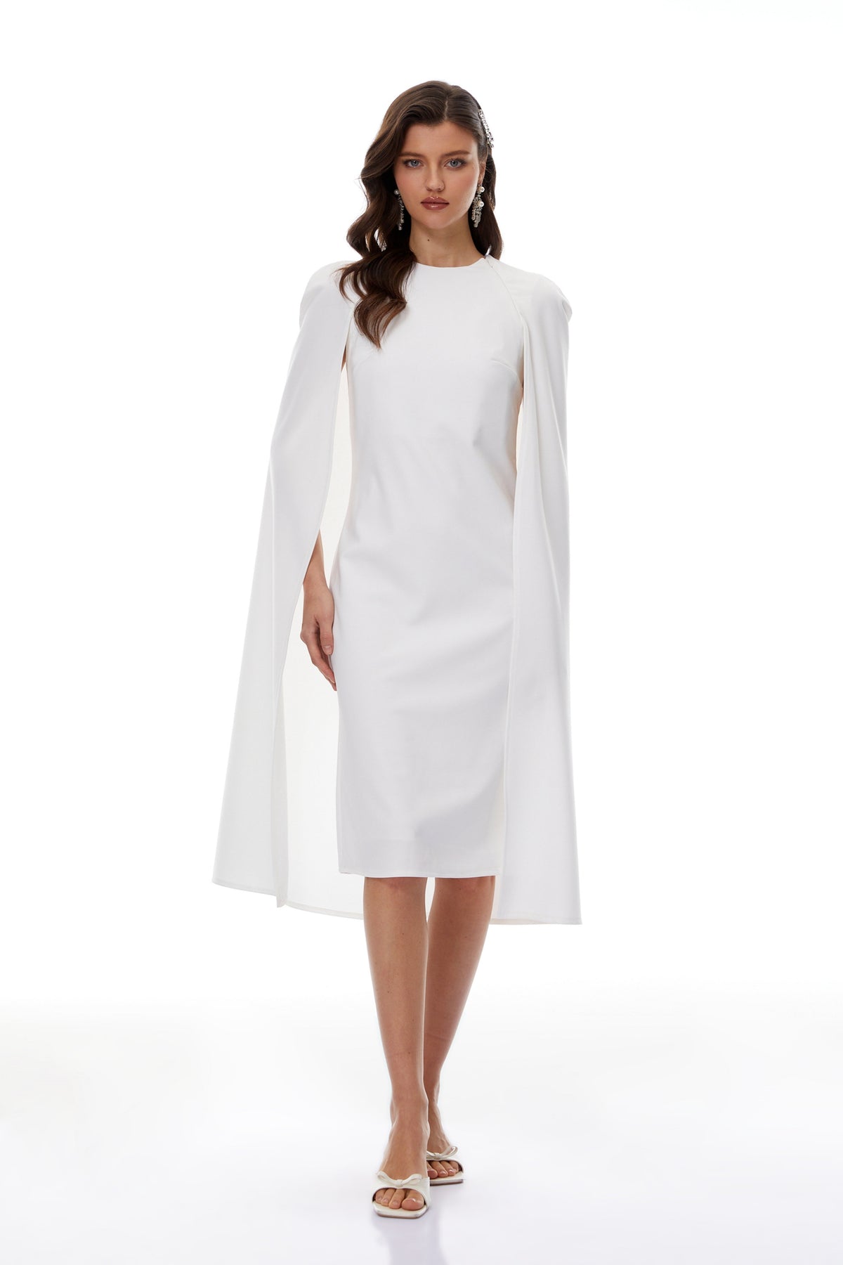 Amelia White Cape Effect Midi Dress