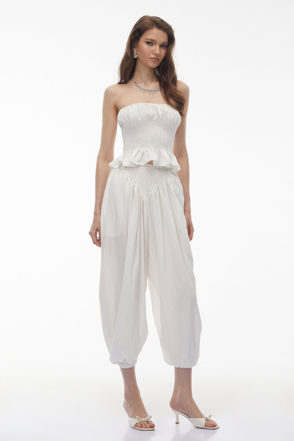 Amelia White Off Shoulder Blouse & Trouser Set