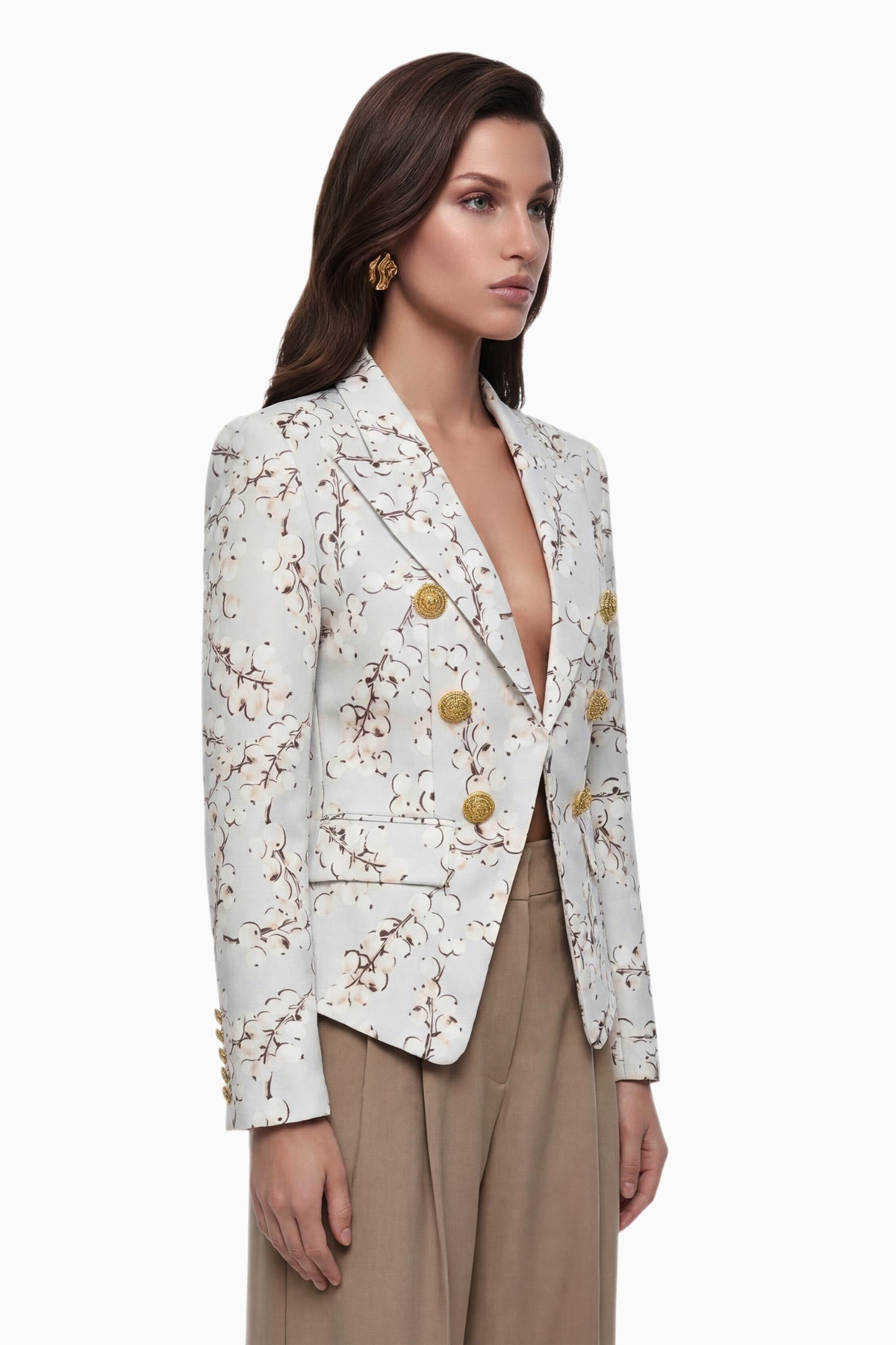 Amélina Cream White Graphic Print Blazer