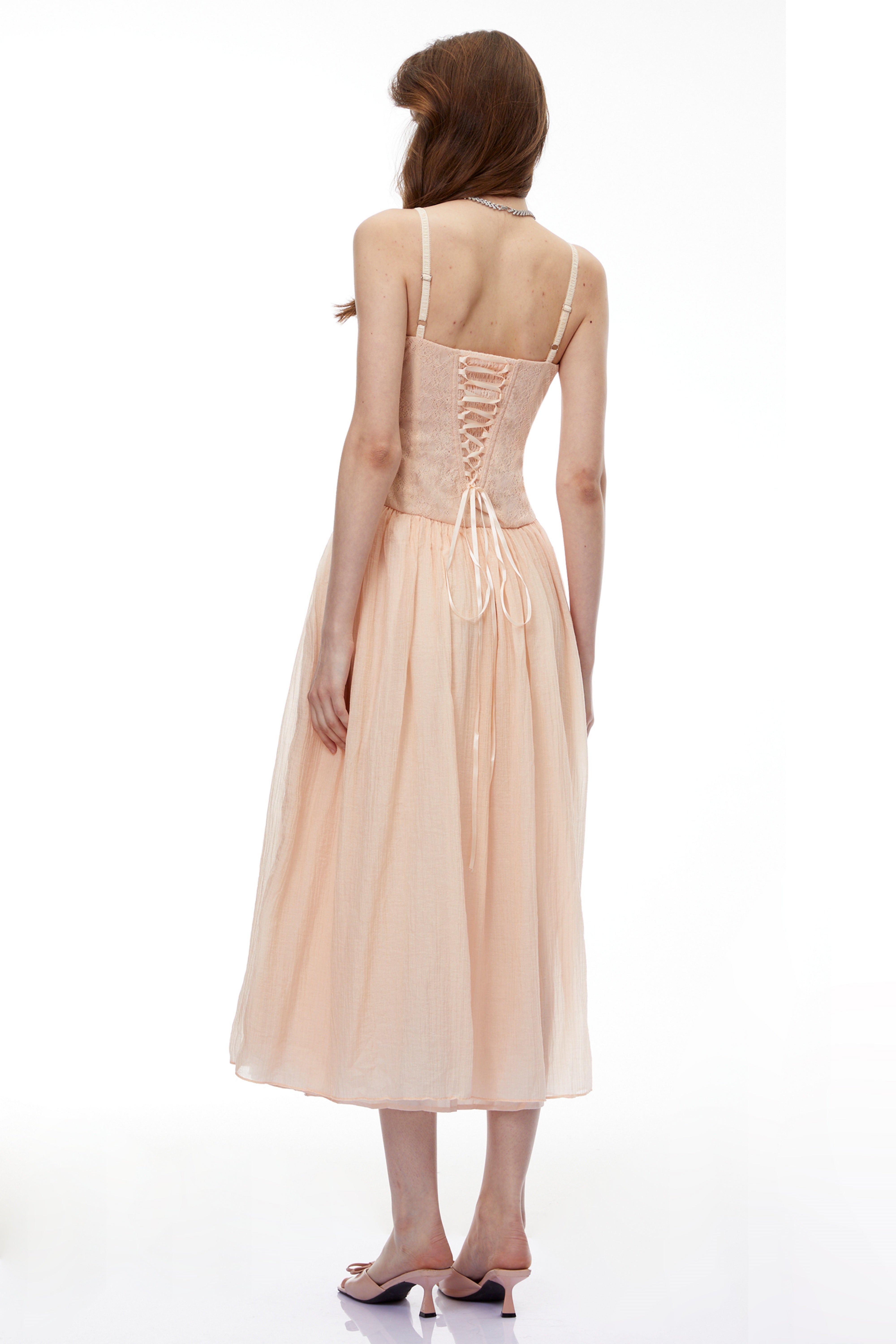 Amina Pink Floral Lace Midi Dress with Panels (Final Sale)