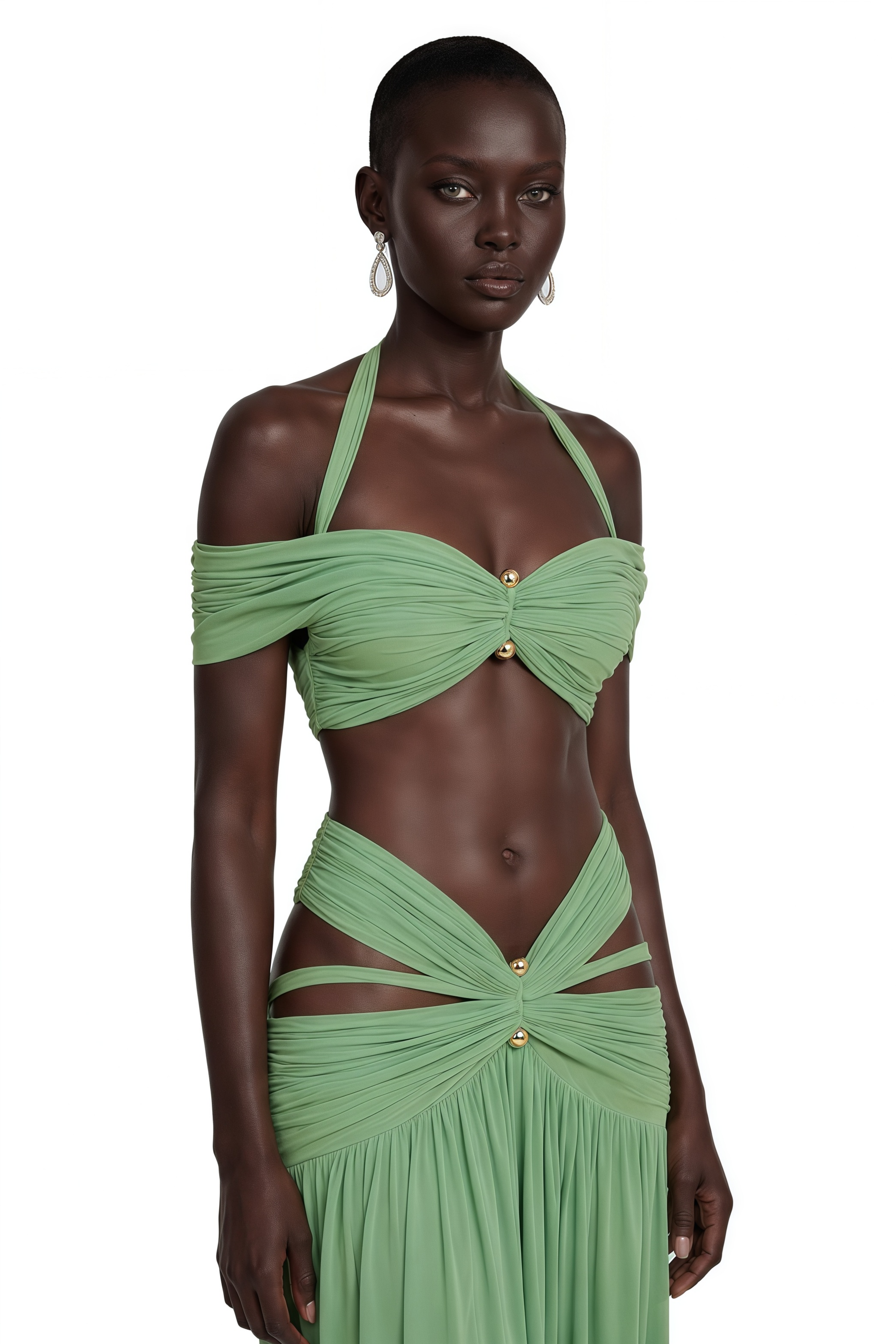 Amity Green Halterneck Bustier Top & Skirt Set