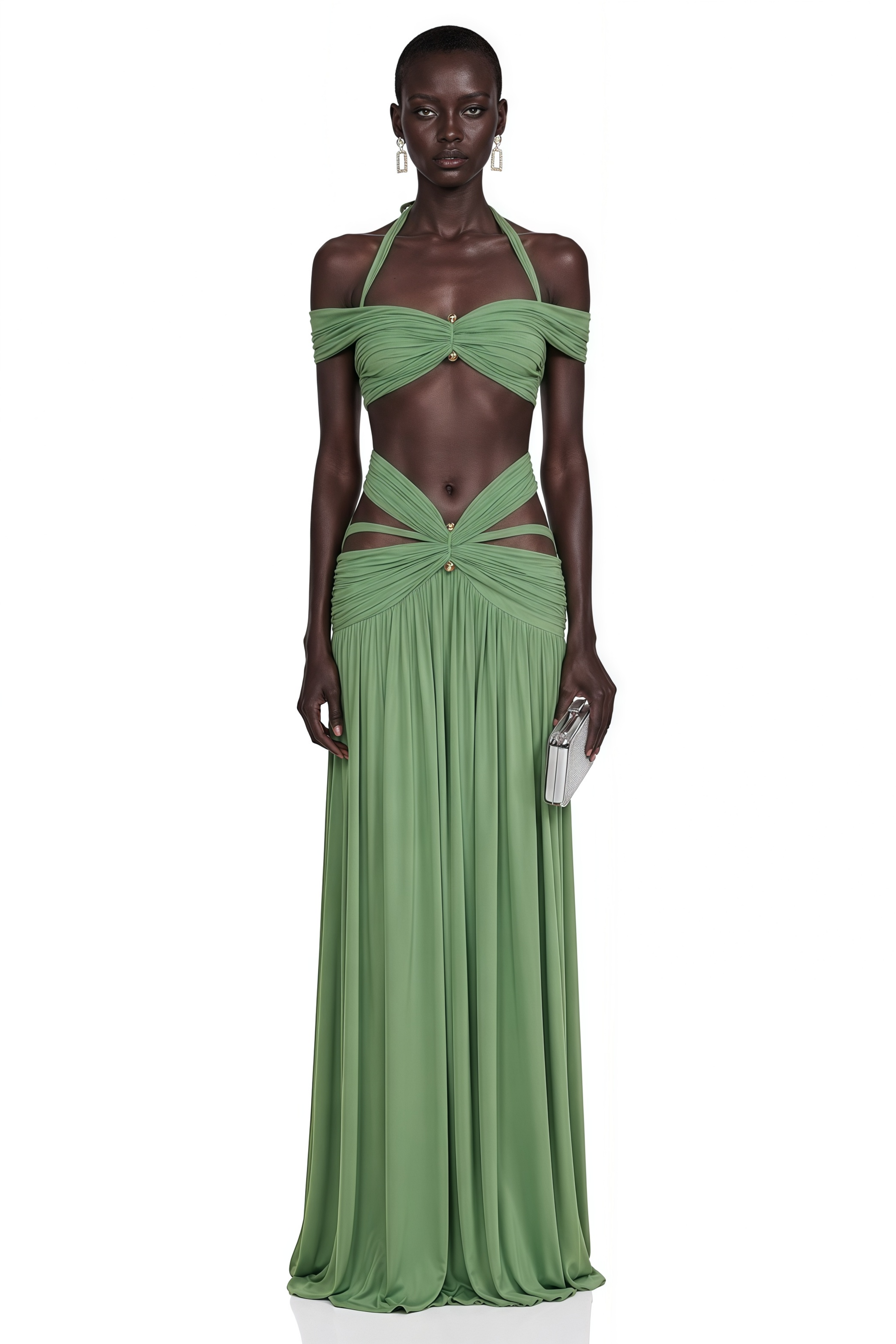 Amity Green Halterneck Bustier Top & Skirt Set