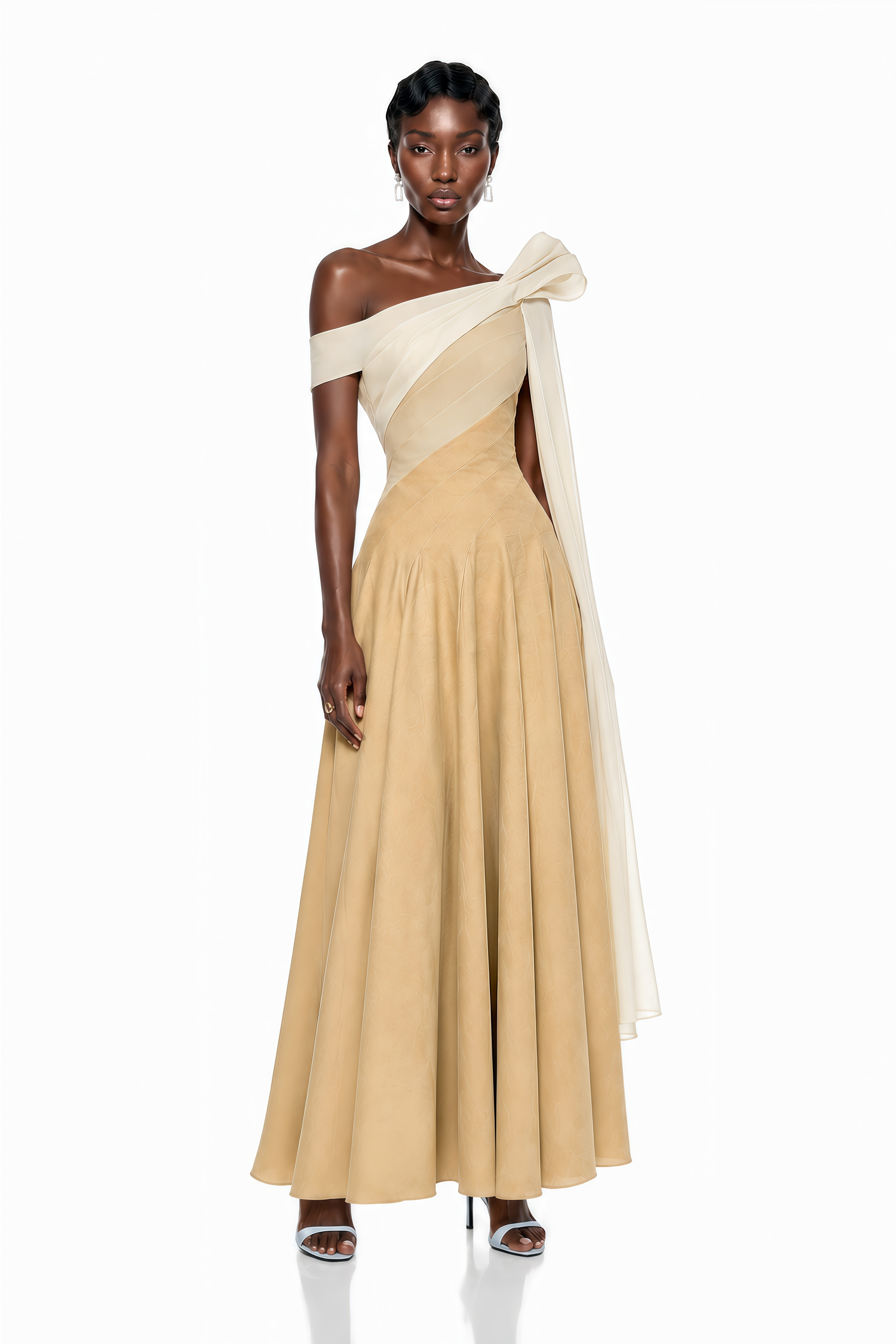 Anastasia Khaki Pleated Maxi Dress with Tie-Waist Bow Detail
