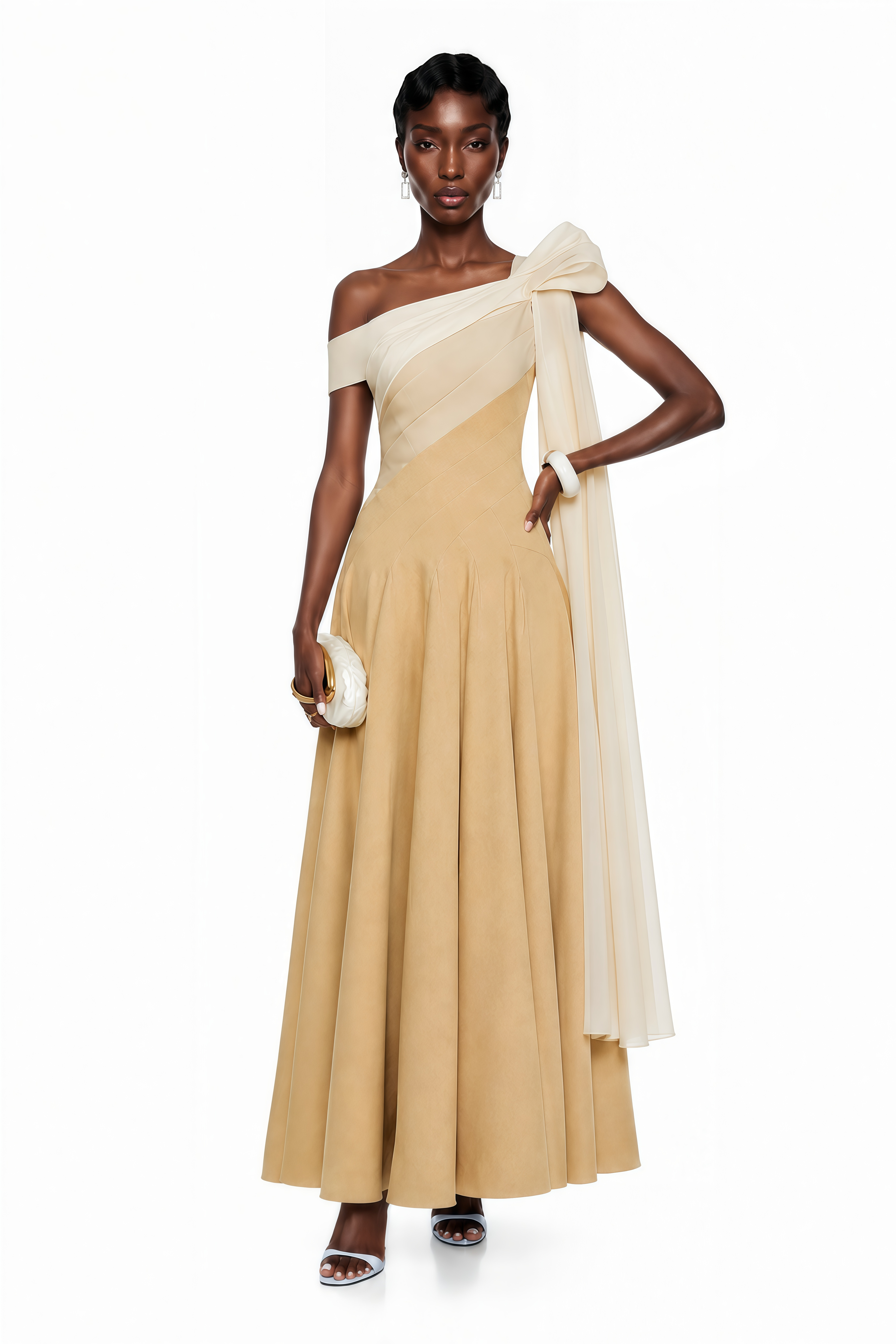 Anastasia Khaki Pleated Maxi Dress with Tie-Waist Bow Detail
