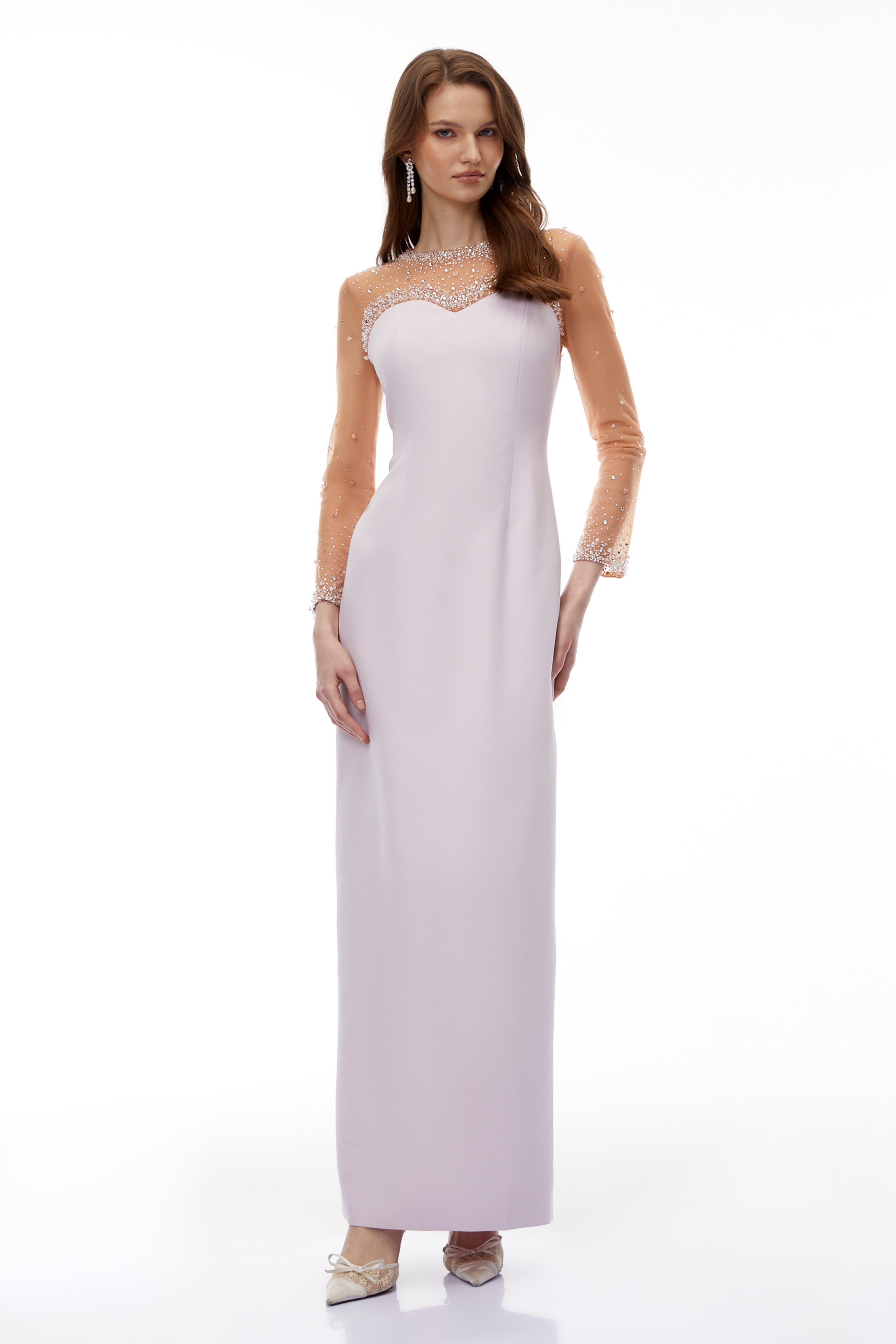 Anastasie Pink Embellished Maxi Dress with Tulle