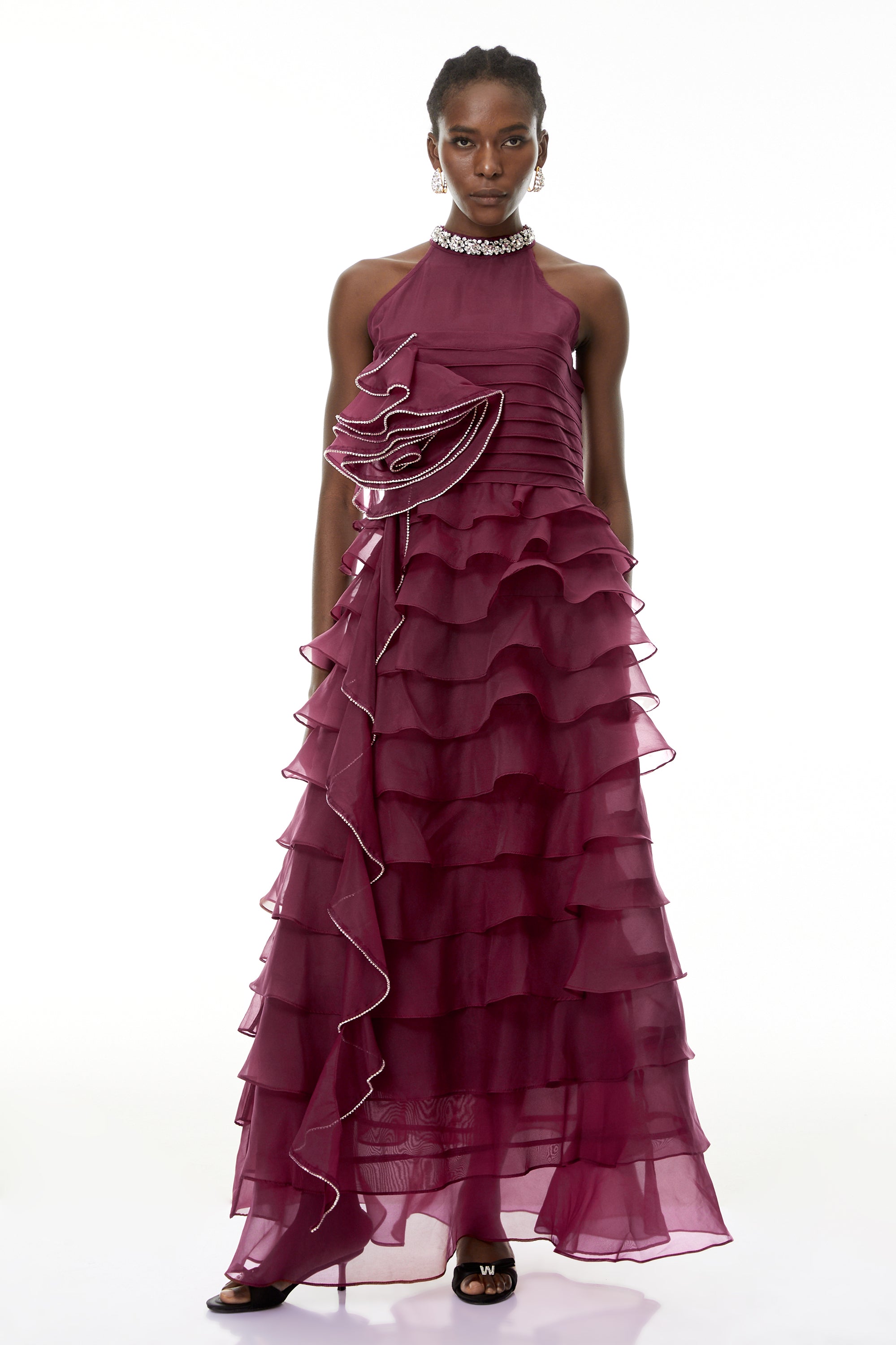 Anathi Red 3D Petal Ruffled Maxi Dress (Final Sale-US Only)