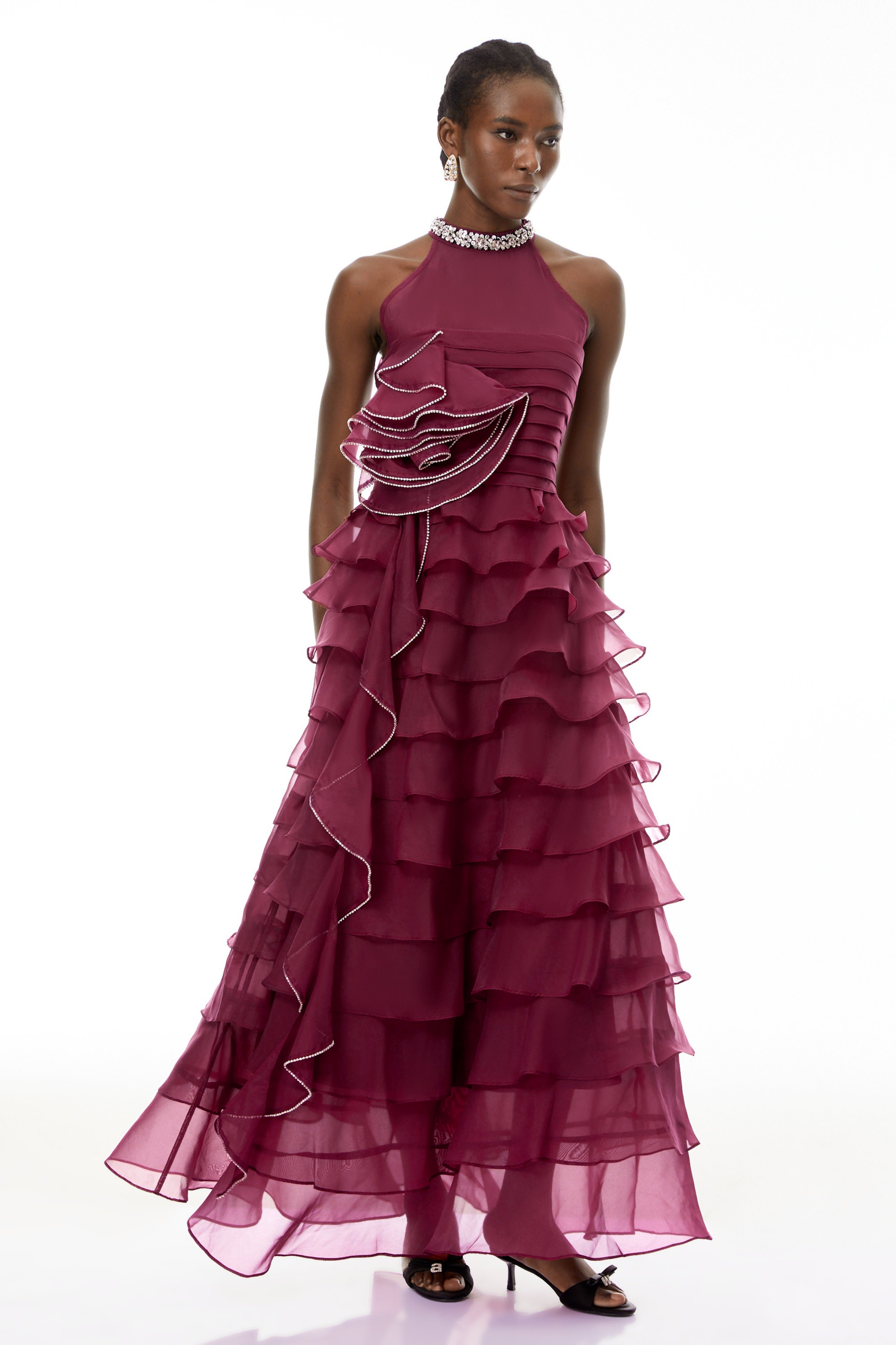 Anathi Red 3D Petal Ruffled Maxi Dress (Final Sale-US Only)