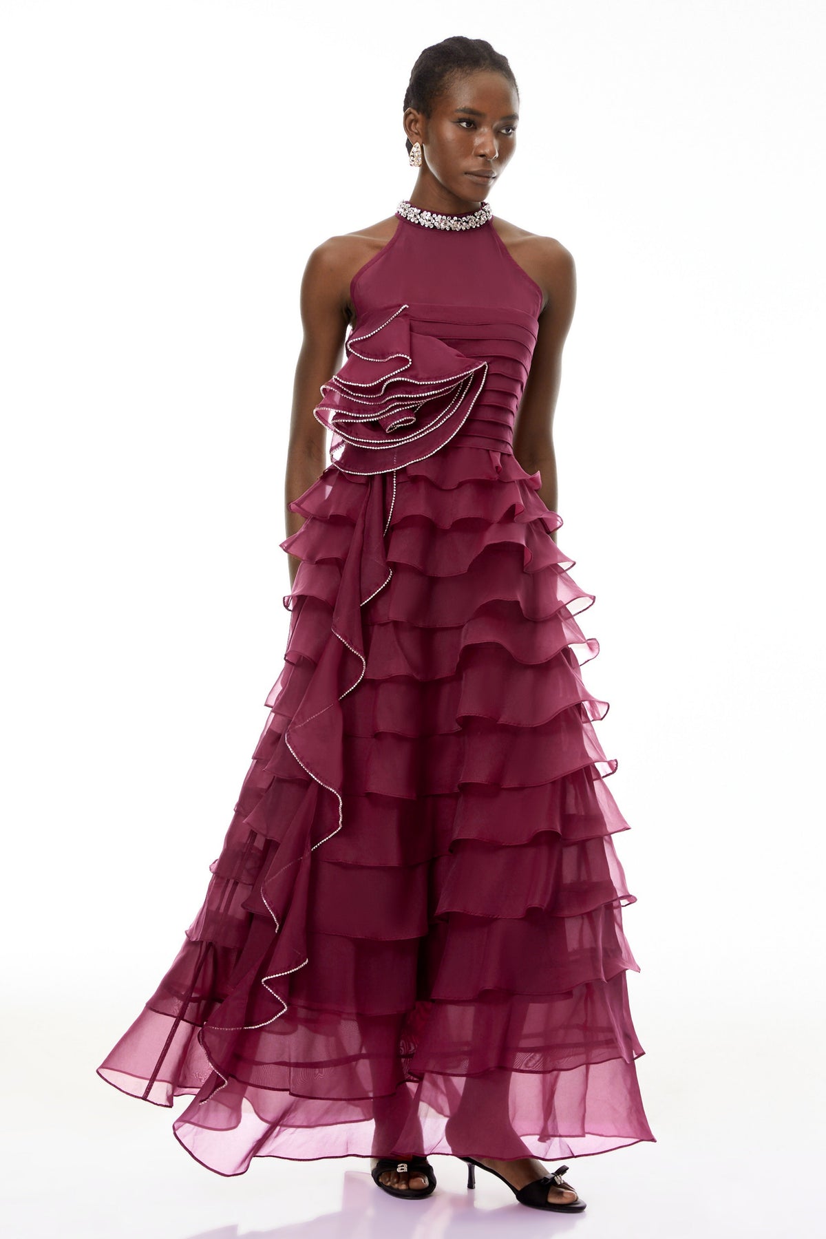 Anathi Red 3D Petal Ruffled Maxi Dress (Final Sale-US Only)