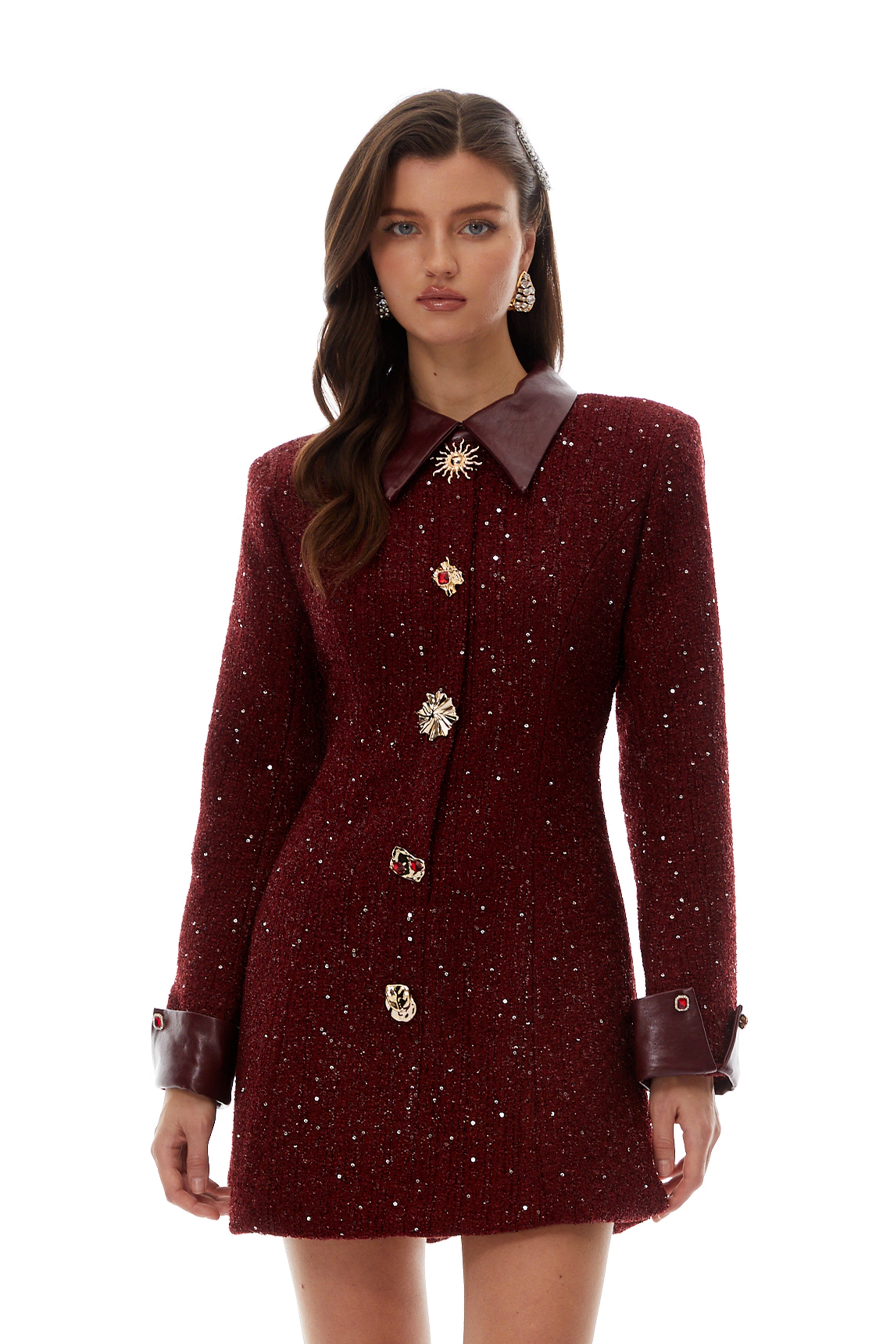 Ancora Red Embellished Tweed Mini Dress (Final Sale)