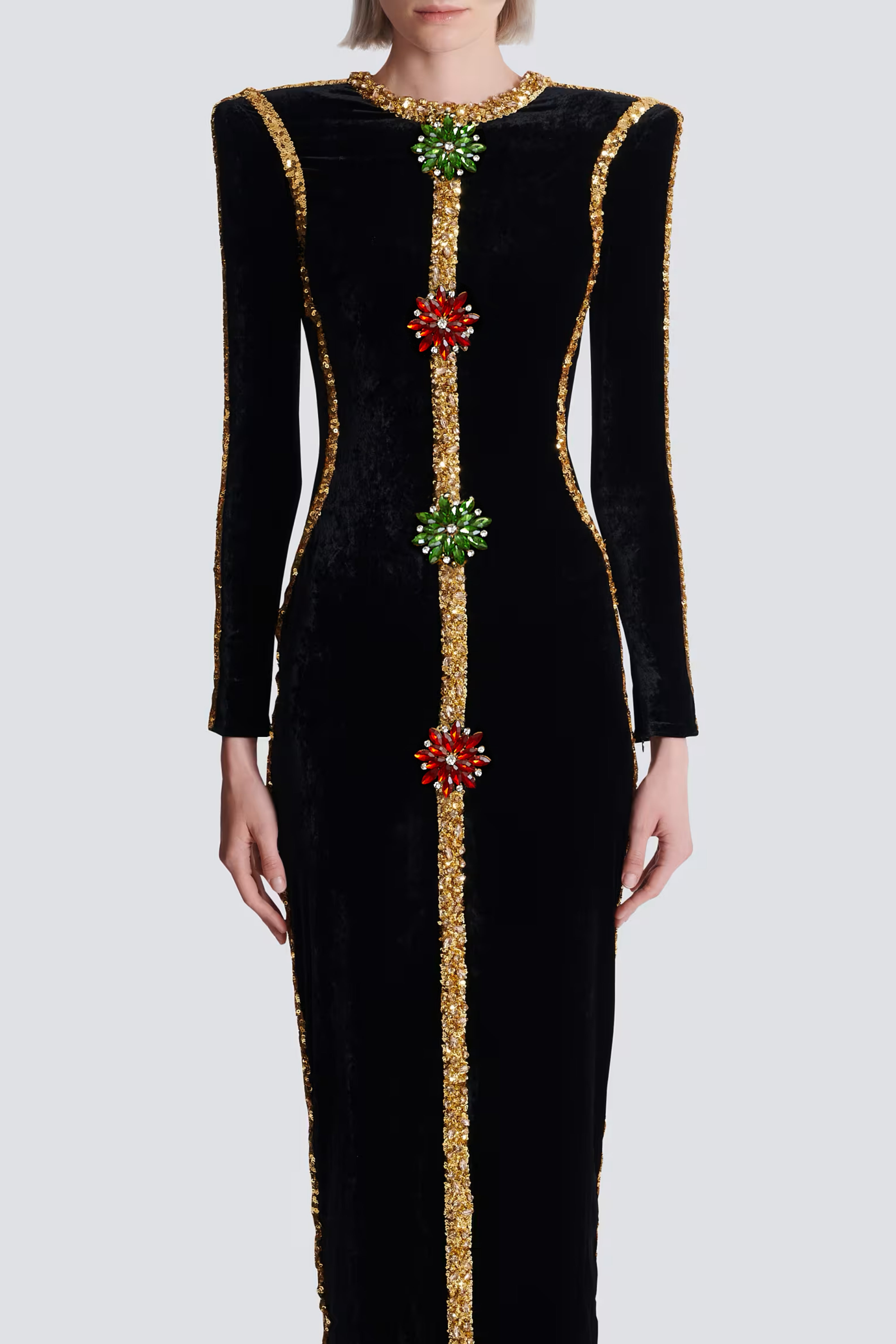 Anna Black Crystal Embellished Front Slit Maxi Dress (Final Sale-US Only)