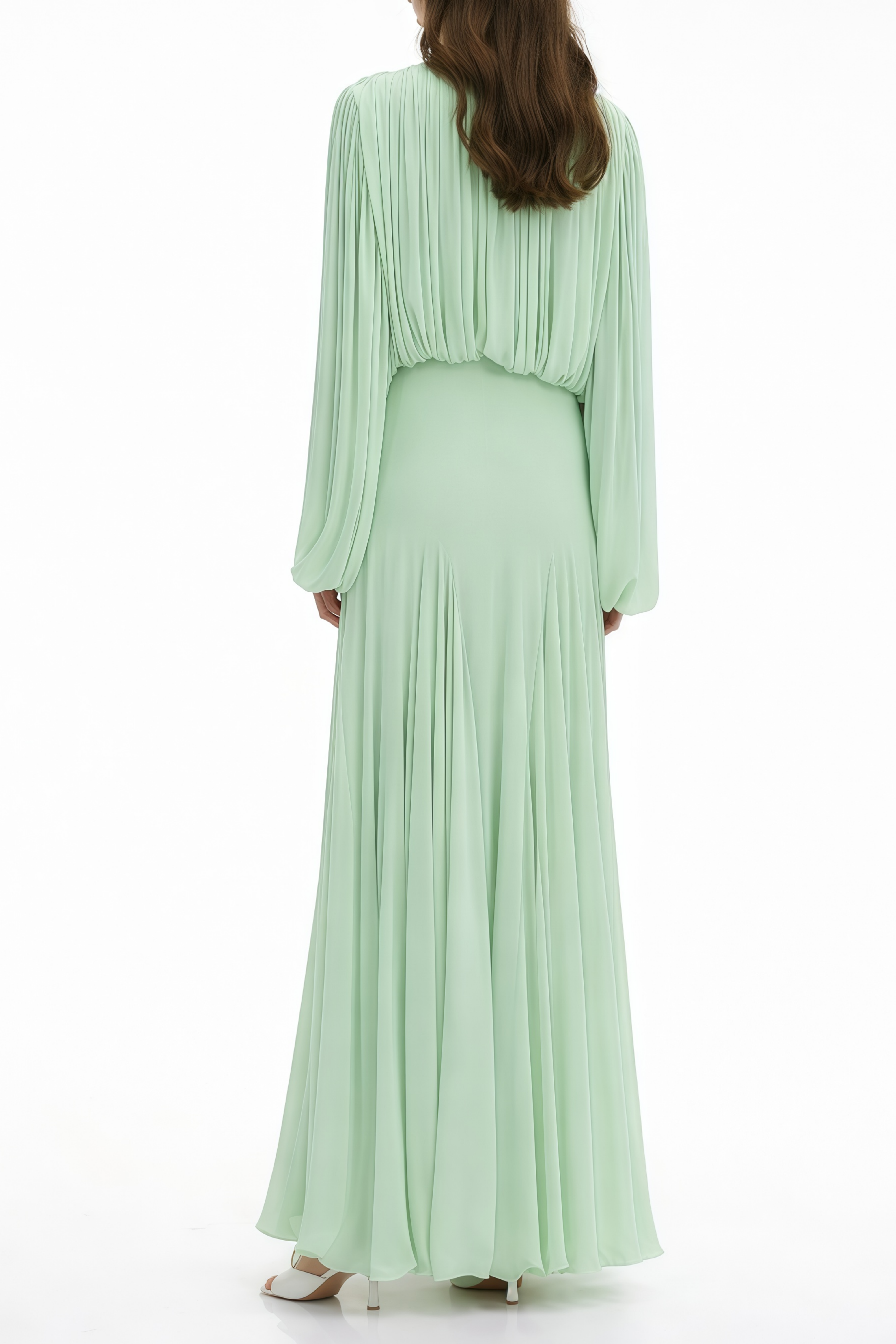 Annabelle Green Lantern Sleeve Pleated Maxi Dress