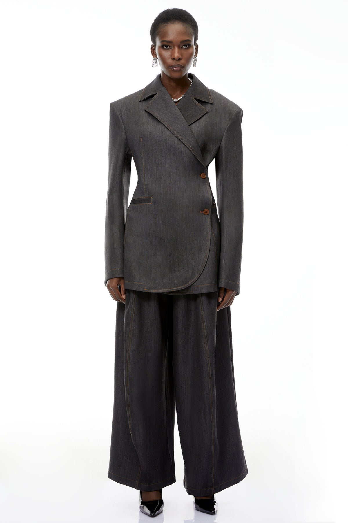 Annabelle Grey Asymmetrical Blazer & Trousers Set