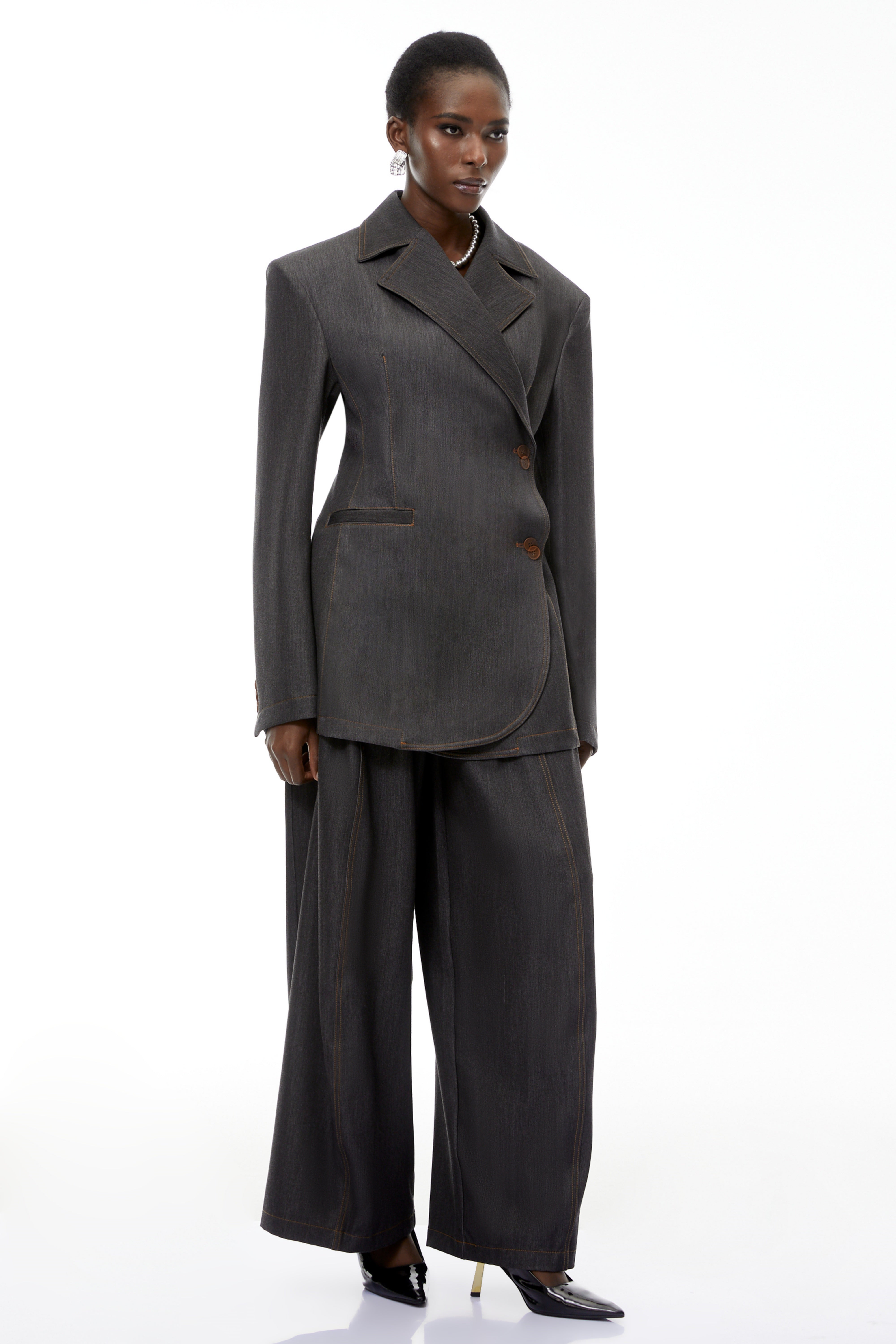 Annabelle Grey Asymmetrical Blazer & Trousers Set