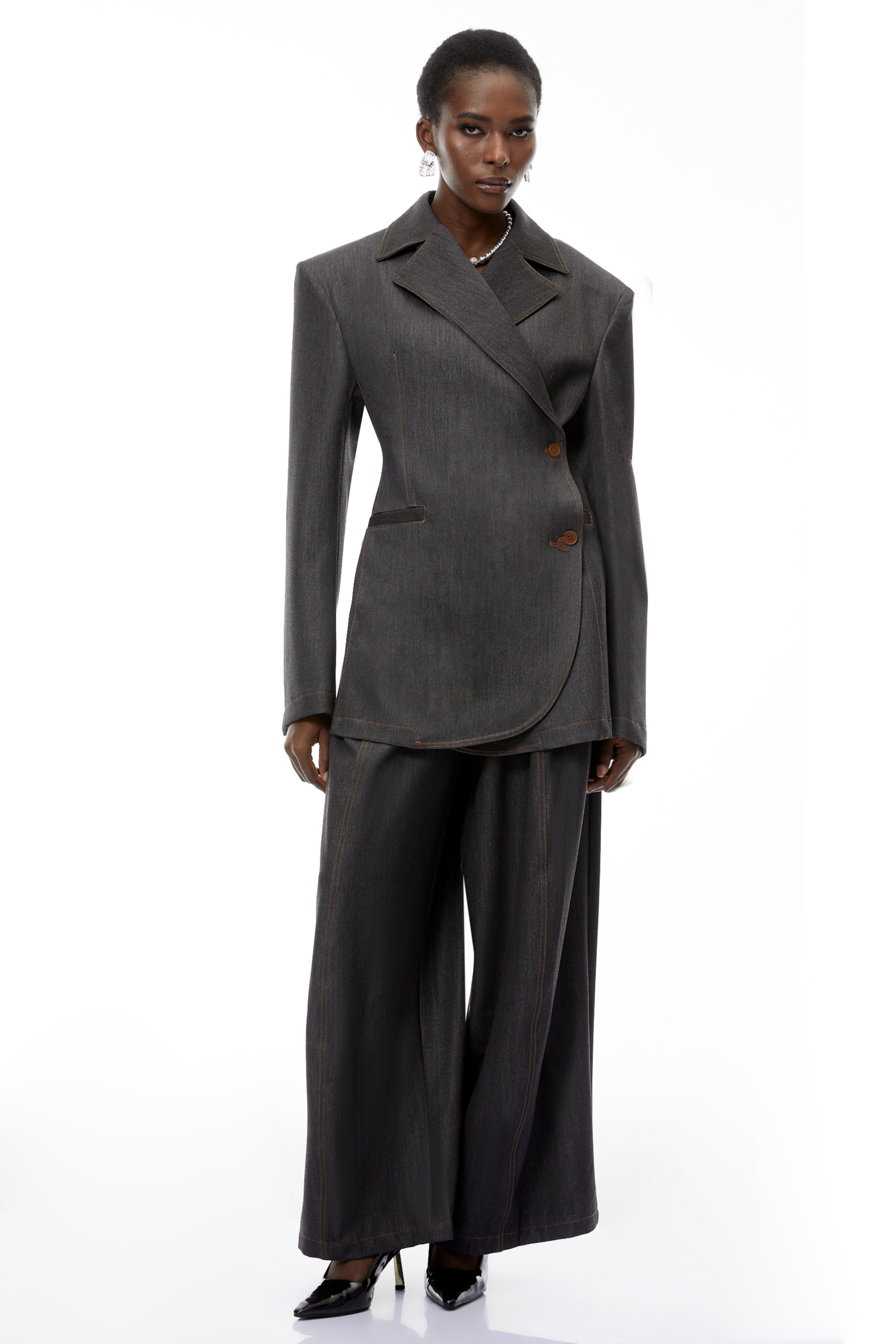 Annabelle Grey Asymmetrical Blazer & Trousers Set