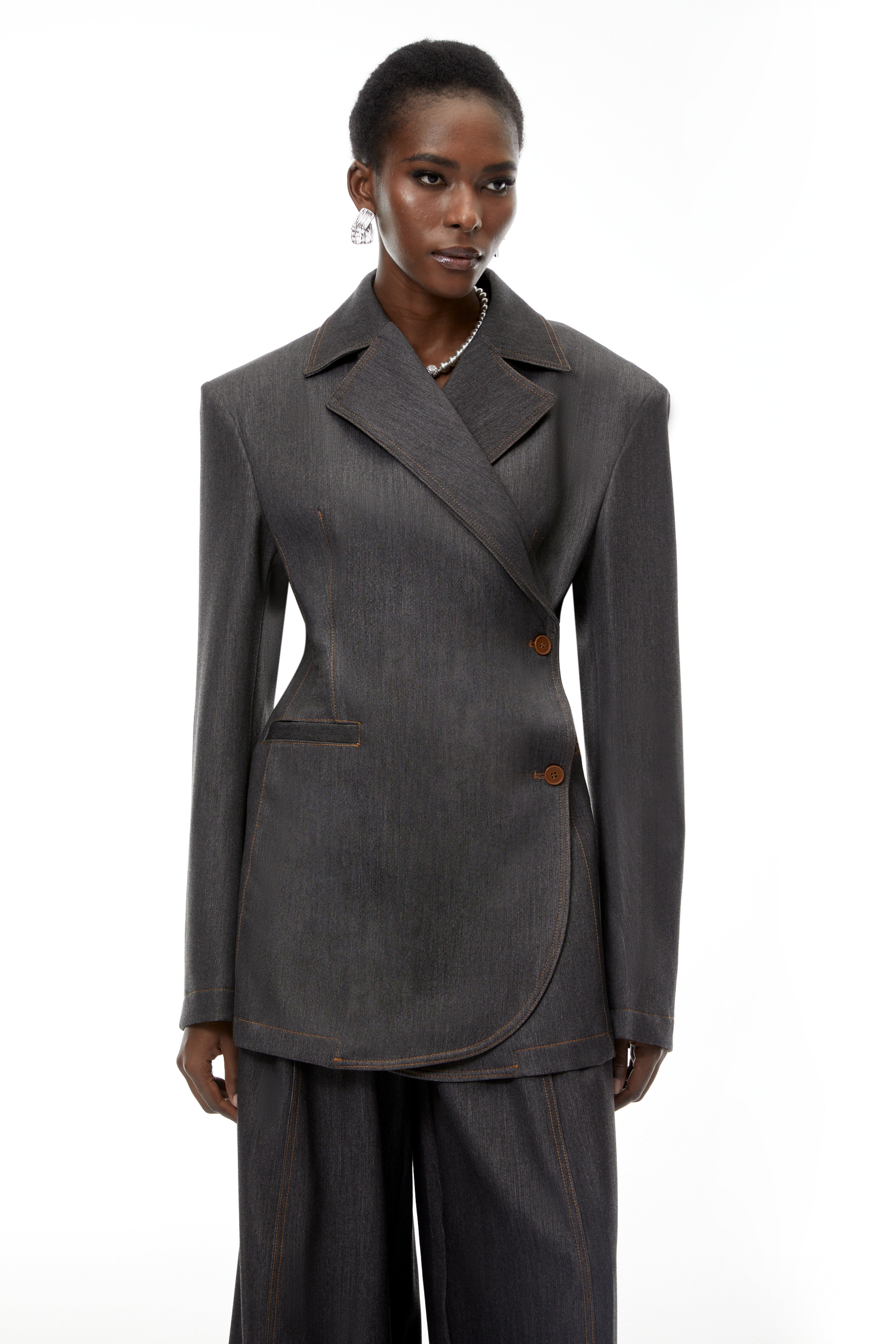 Annabelle Grey Asymmetrical Blazer & Trousers Set