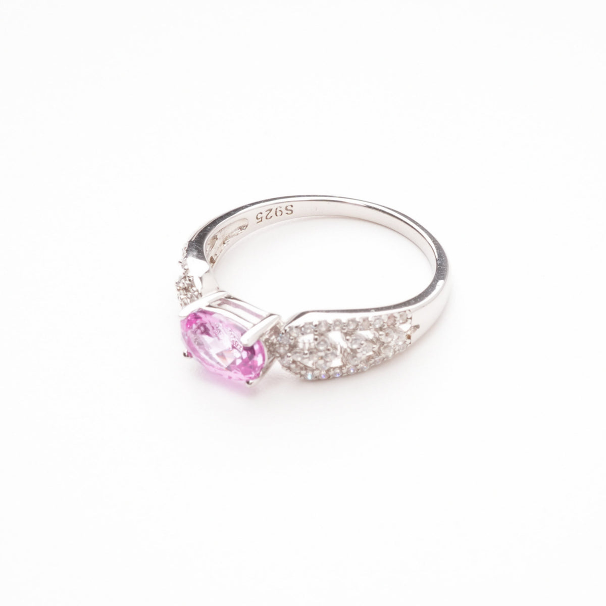 Anne Pink Oval Cut Gemstone Infinity Crystal Sterling Silver Ring
