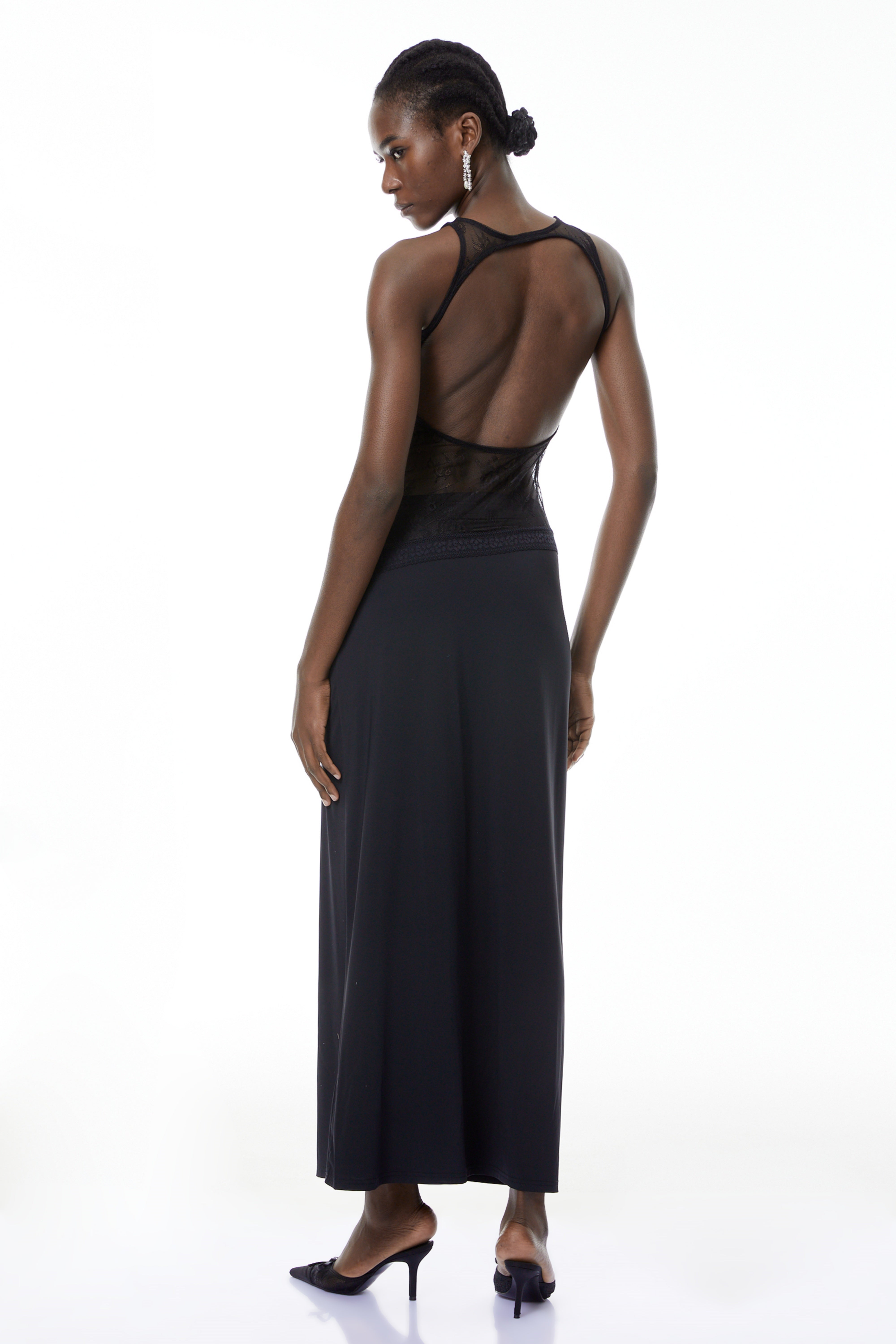 Annemarie Black Lace Panel Stretch Maxi Dress (Final Sale)