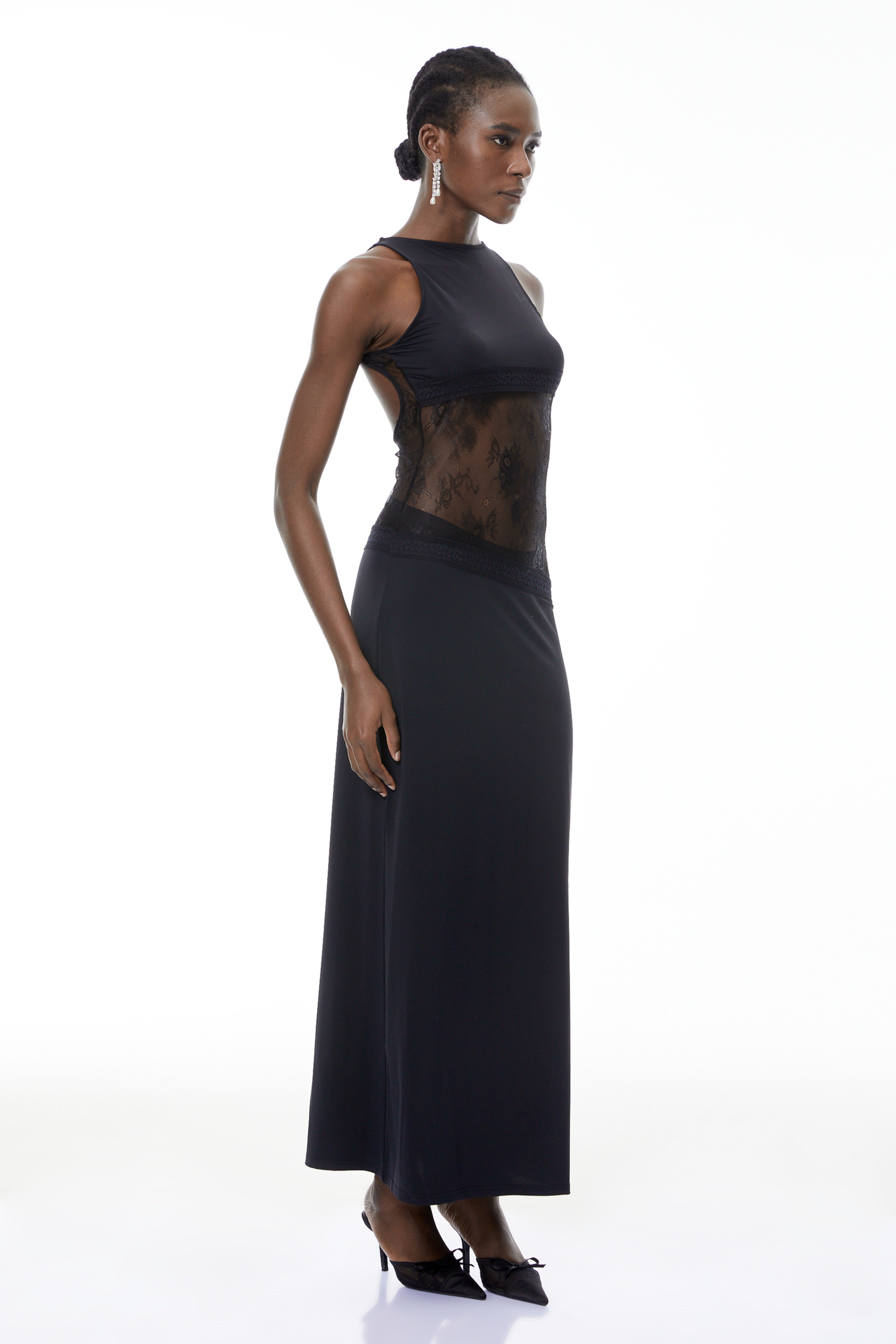 Annemarie Black Lace Panel Stretch Maxi Dress (Final Sale)