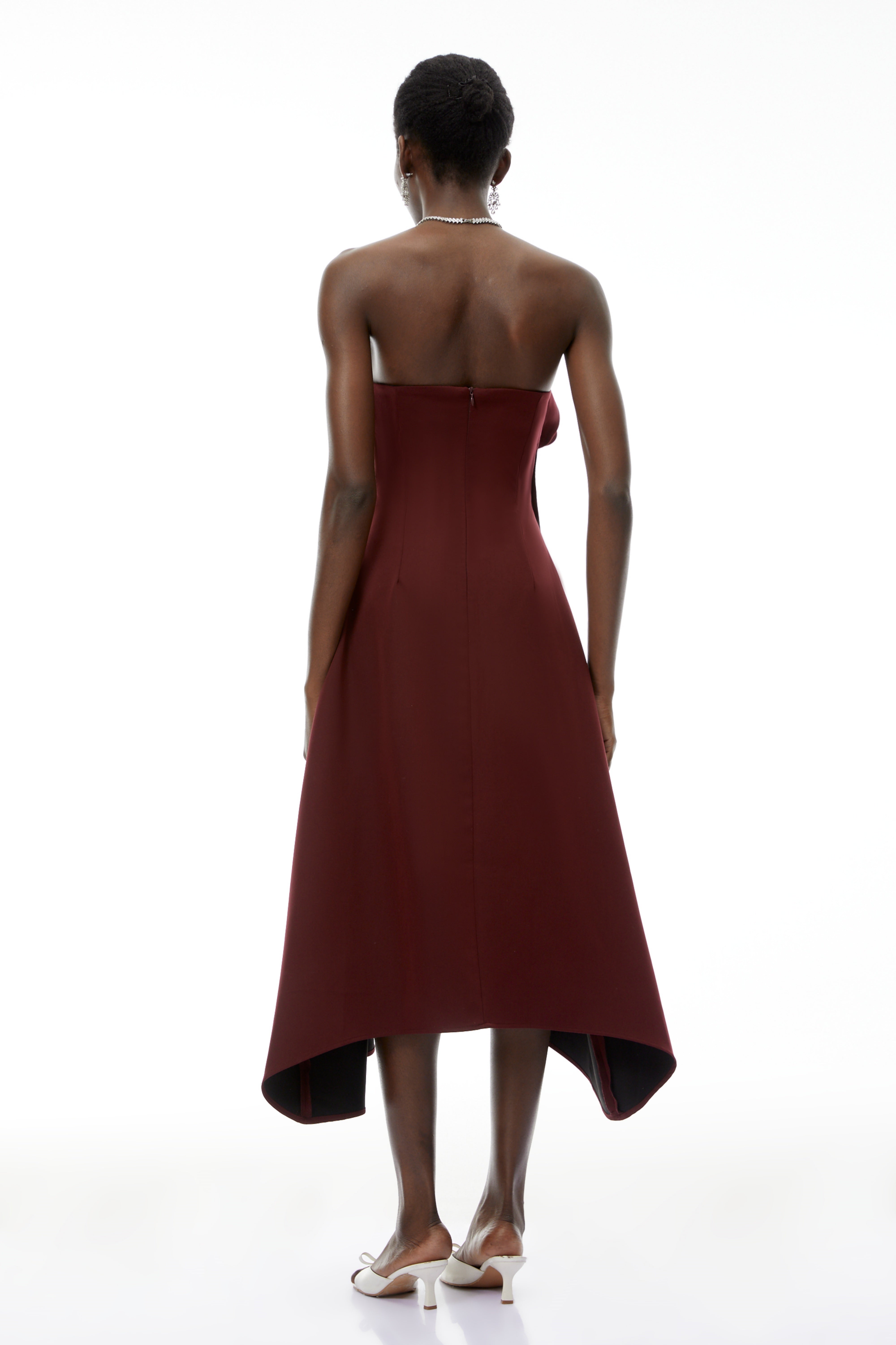 Annika Burgundy 3D Petal Ruched Midi Dress