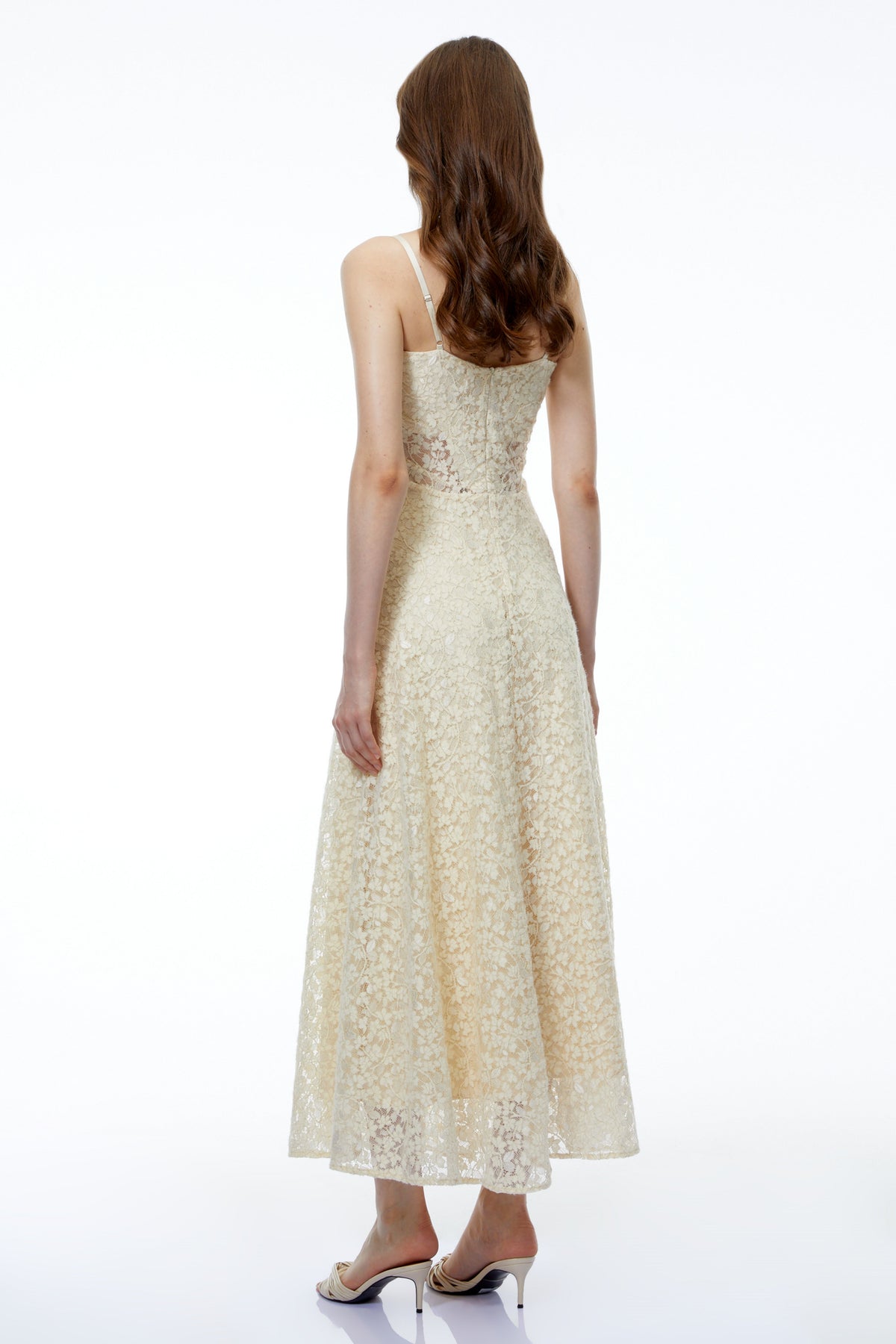 Anouk Cream Sleeveless Maxi Dress with Lace Panels