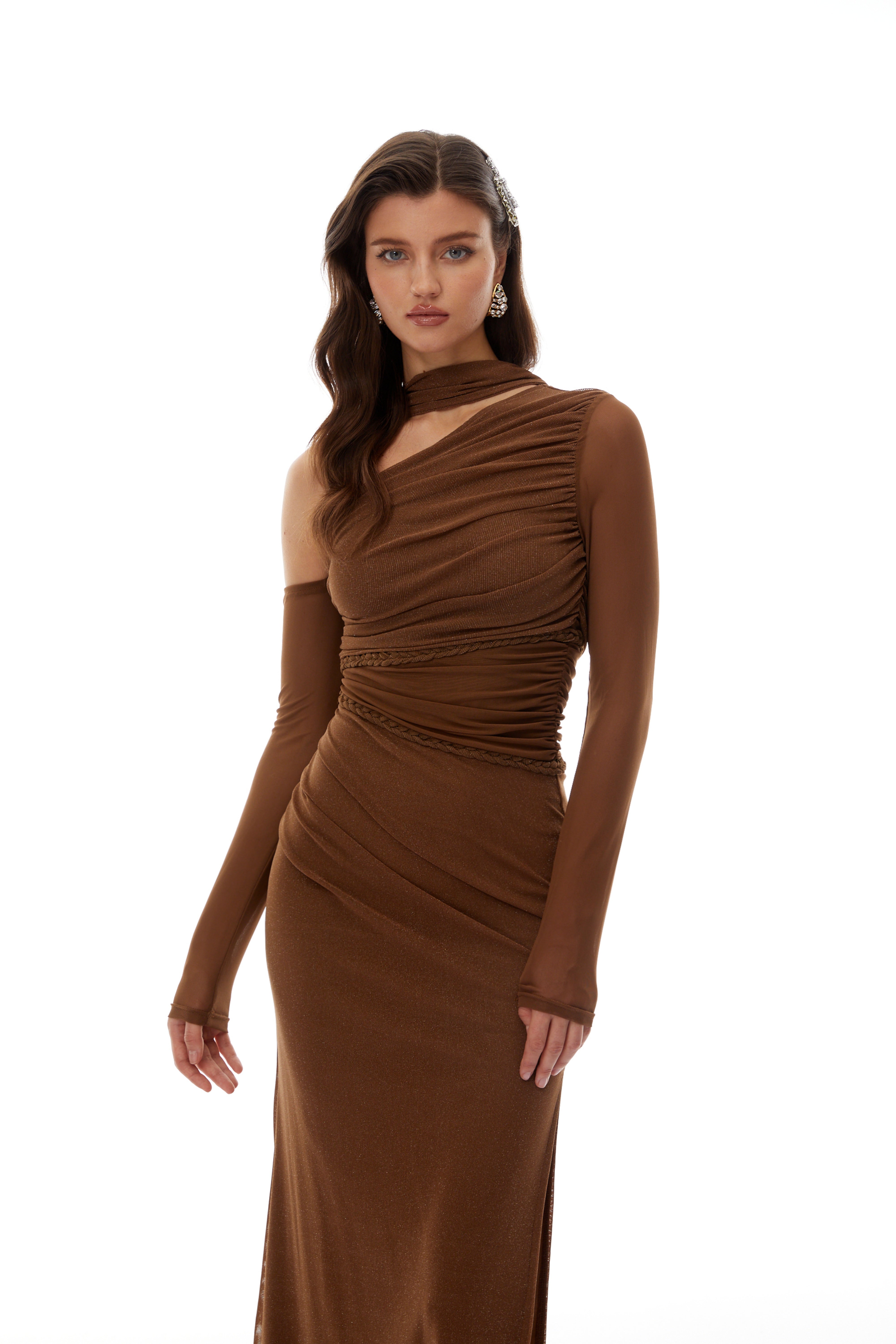 Antonia Brown Braid Detail Maxi Dress (Final Sale)