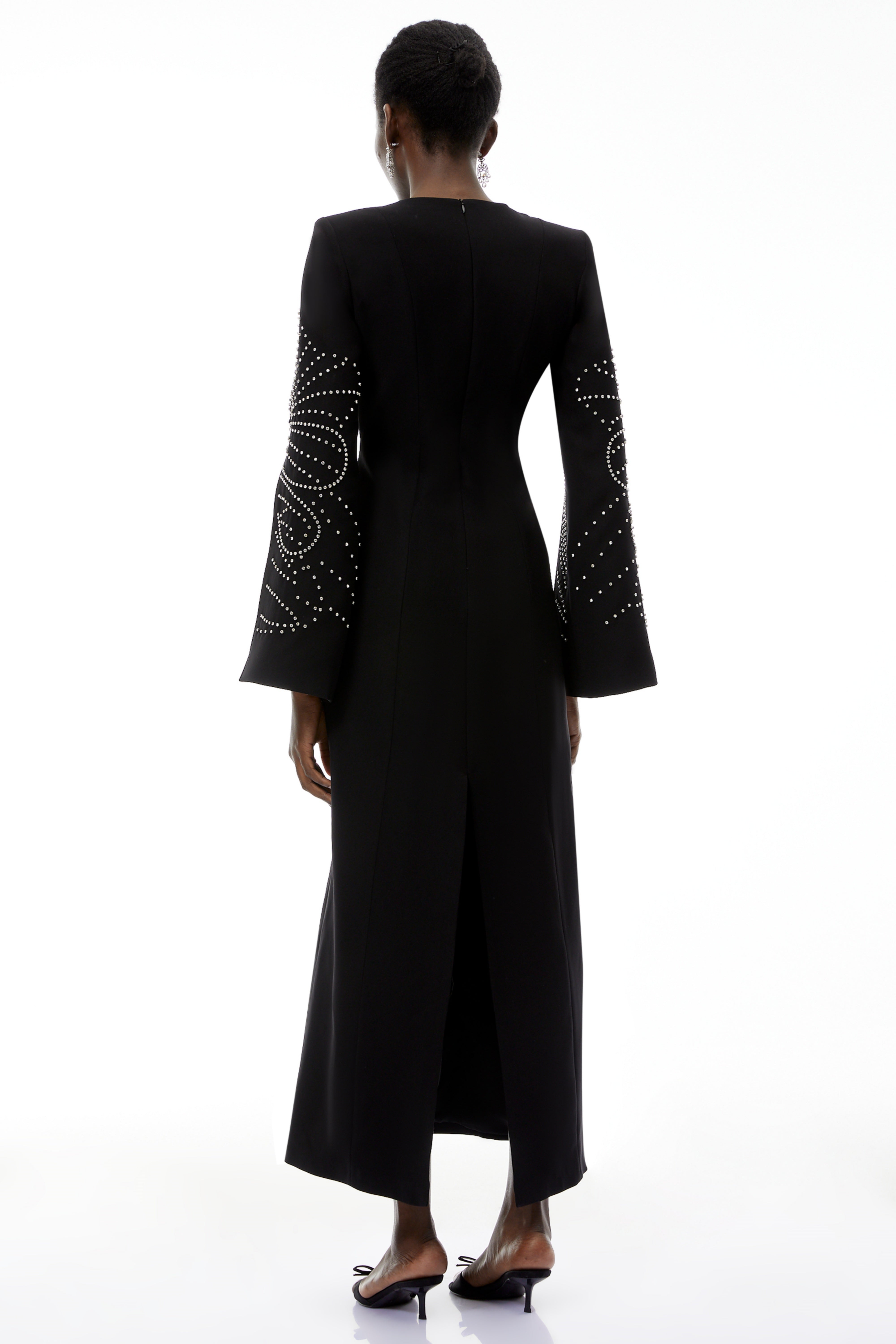 Arabella Black Slit Sleeve Maxi Dress with Embellishment
