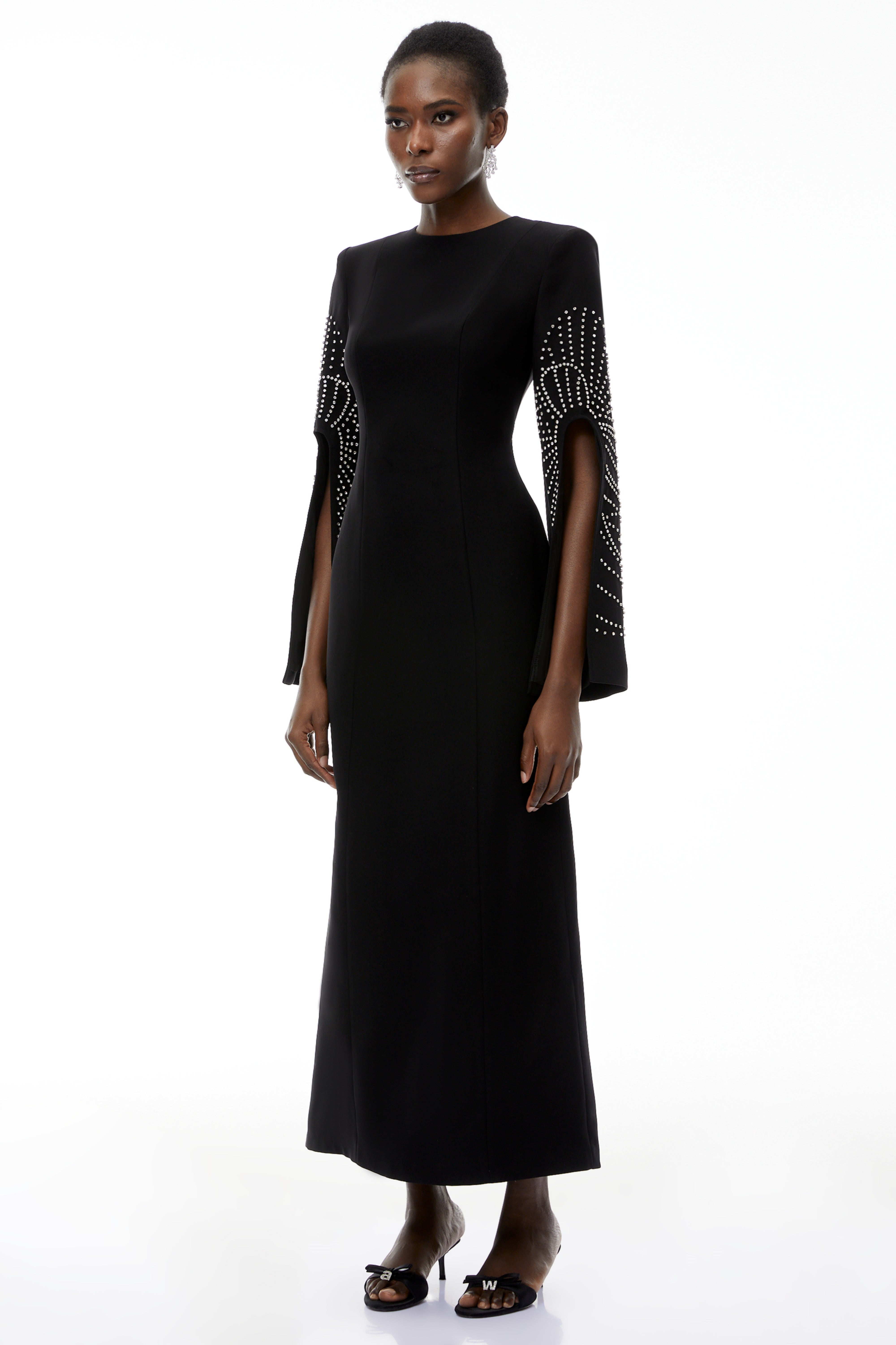 Arabella Black Slit Sleeve Maxi Dress with Embellishment