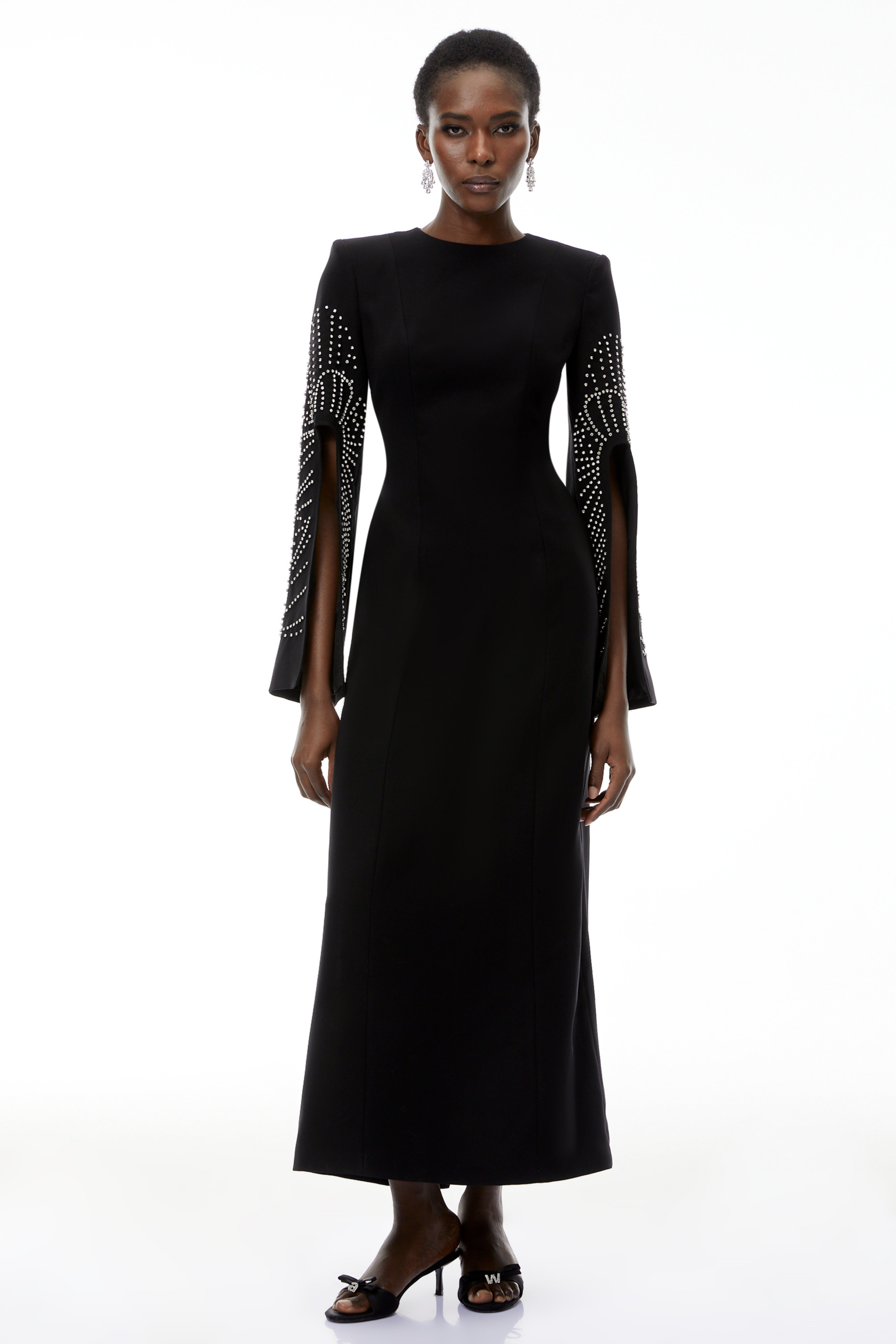 Arabella Black Slit Sleeve Maxi Dress with Embellishment