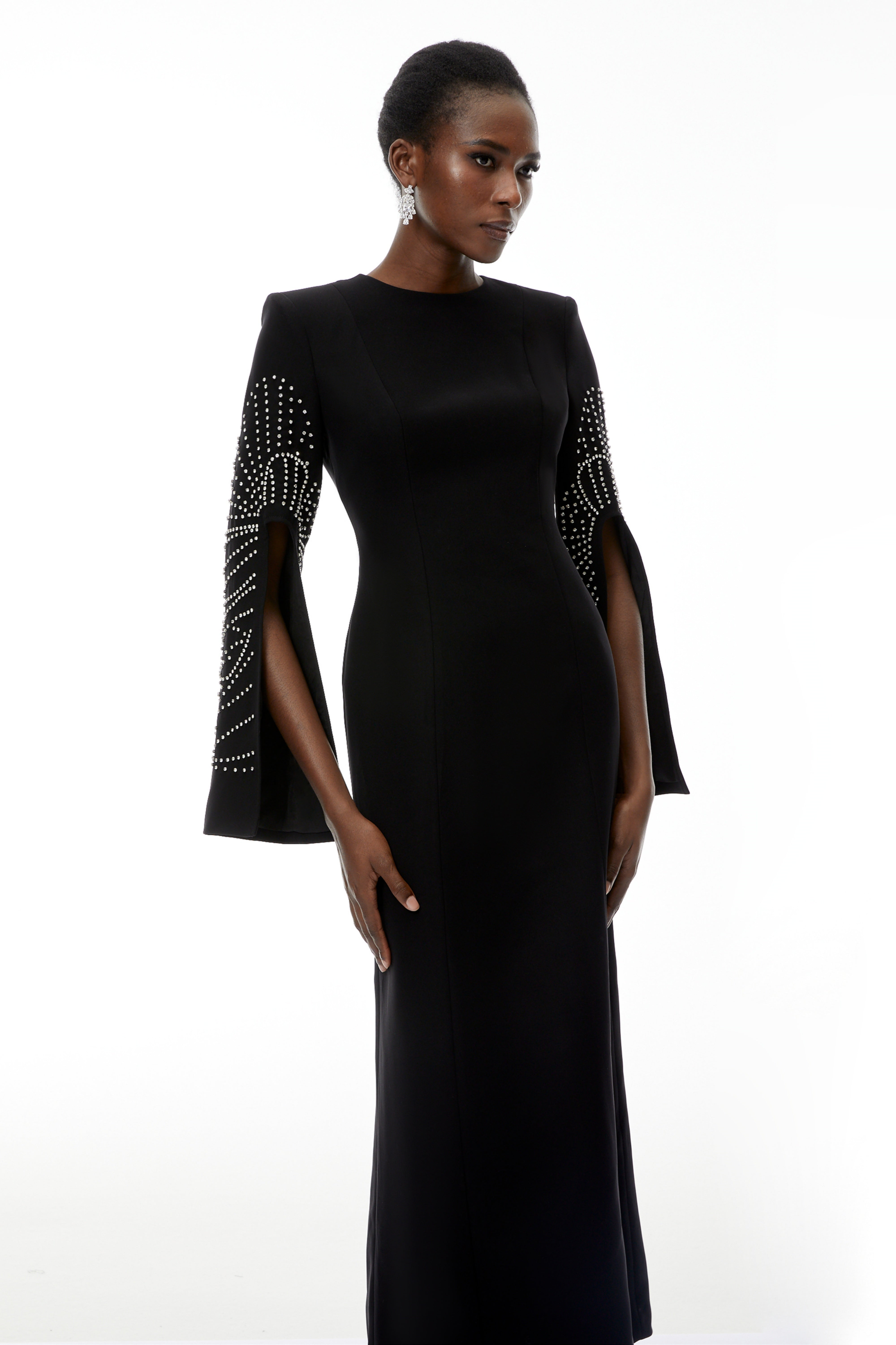 Arabella Black Slit Sleeve Maxi Dress with Embellishment