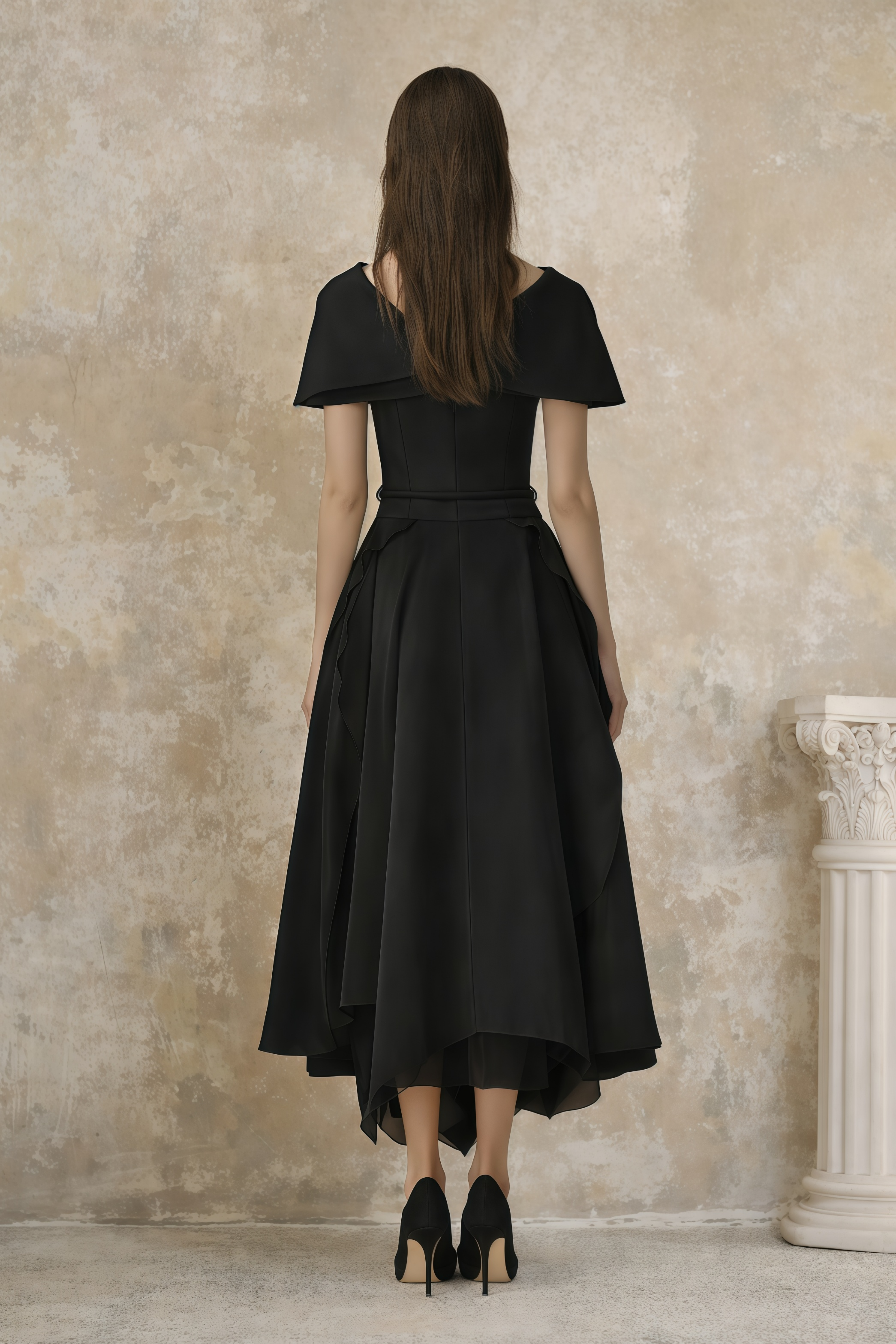 Aria Black Asymmetrical Shawl & Tulle Panel Dress Set (Final Sale-US Only)