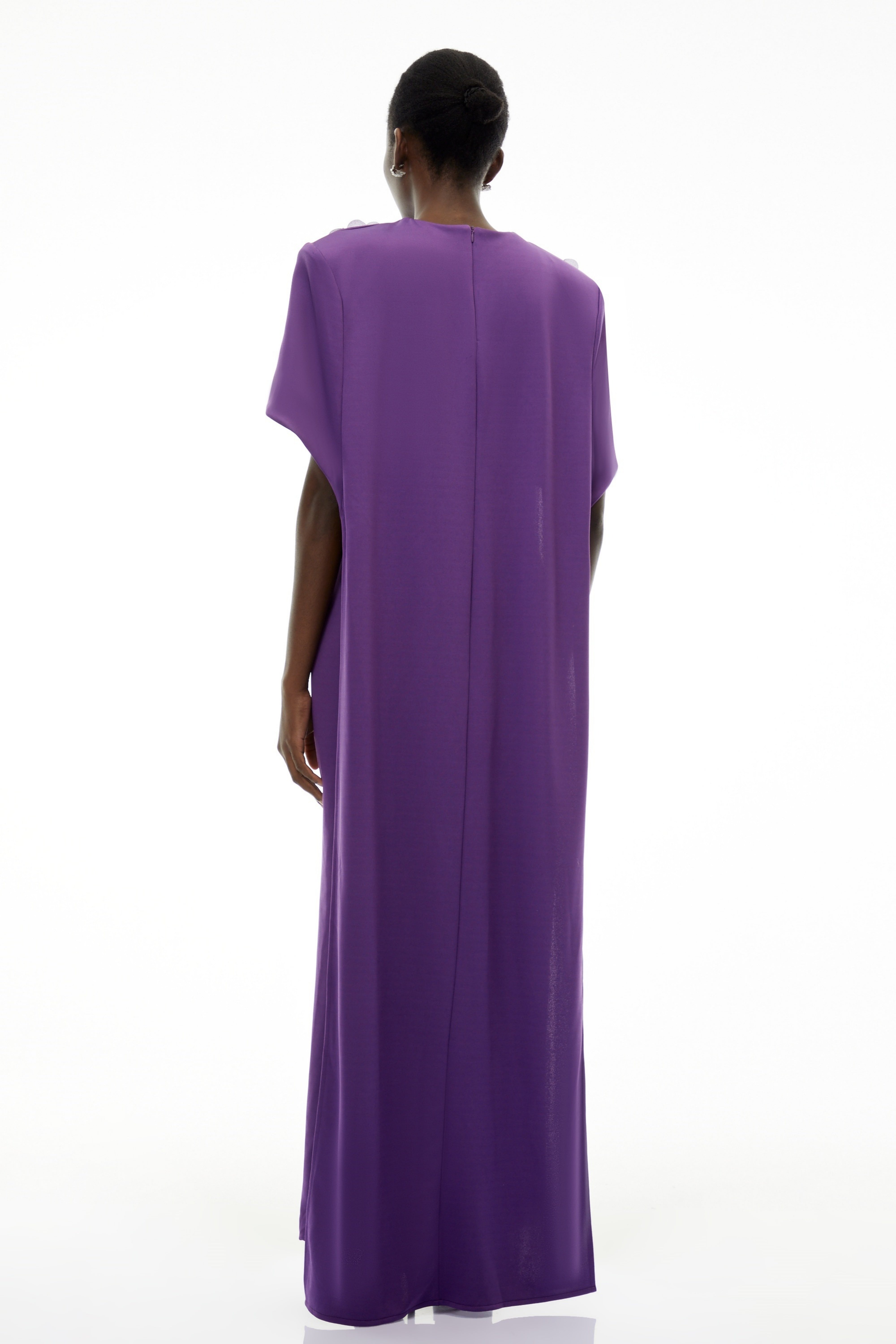 Aria Purple Cinched Maxi Dress with Cape and 3D Florals (Final Sale)