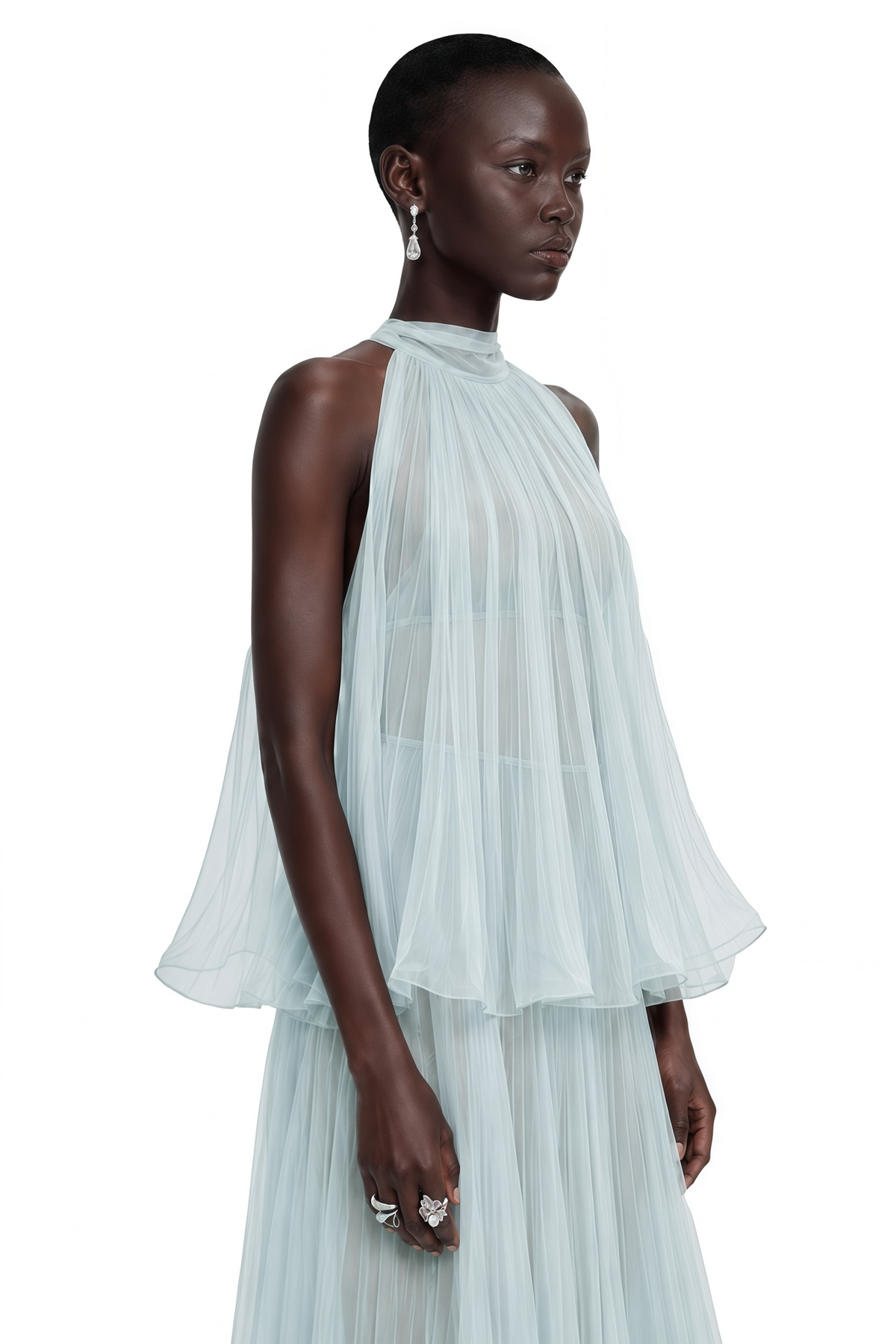 arohanui blue pleated top & skirt set