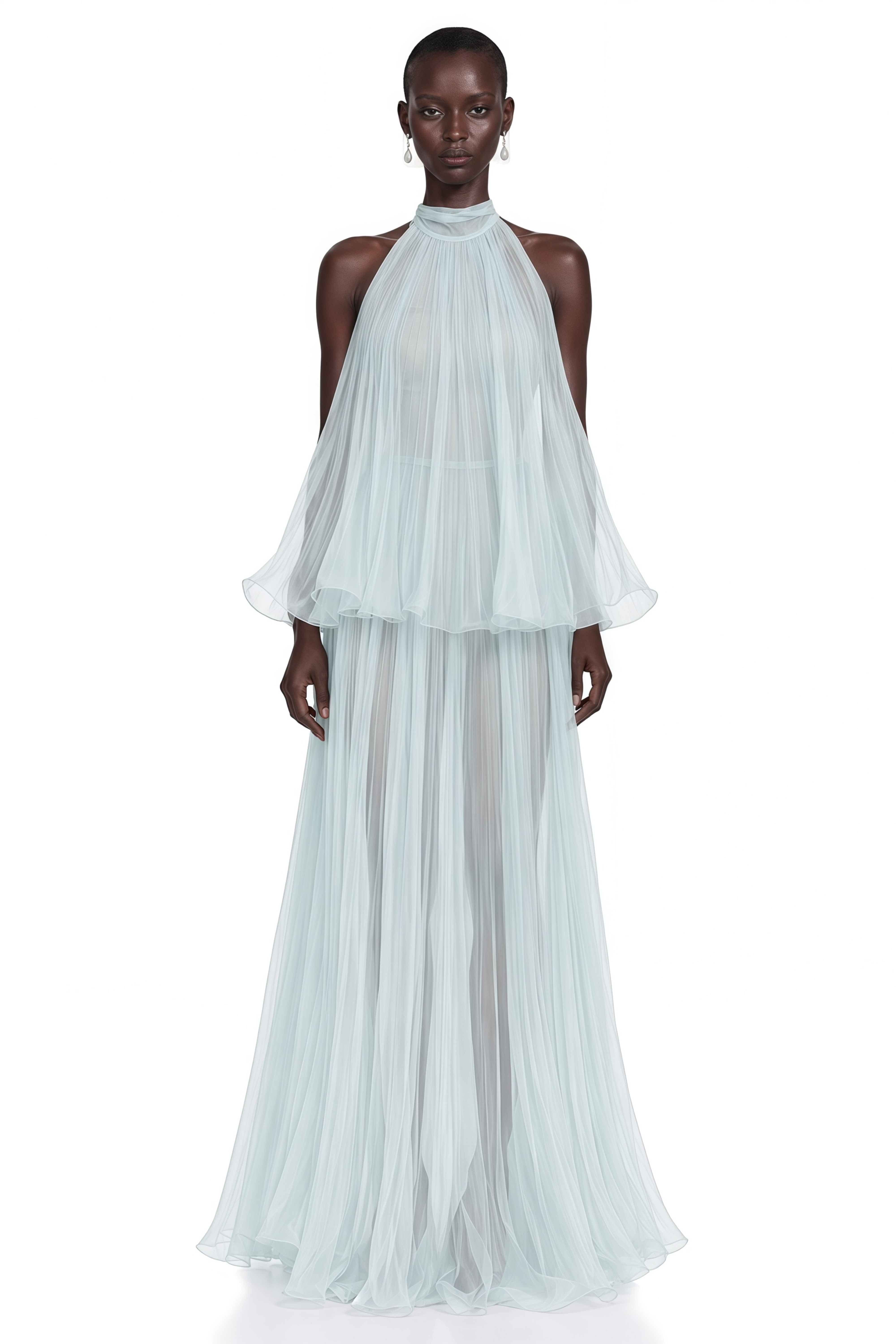 Arohanui Blue Pleated Top & Skirt Set