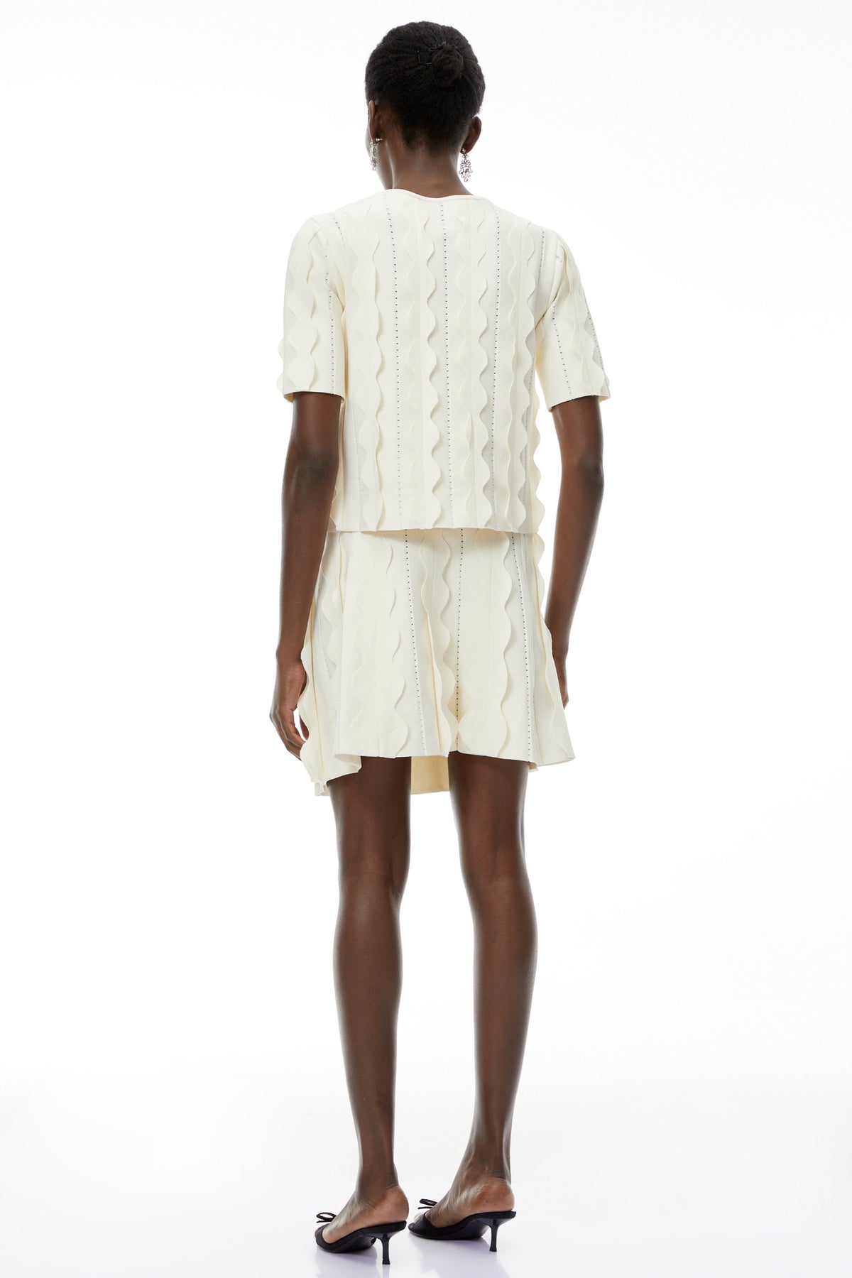 Ásdís White Beaded Blouse & Skirt Set