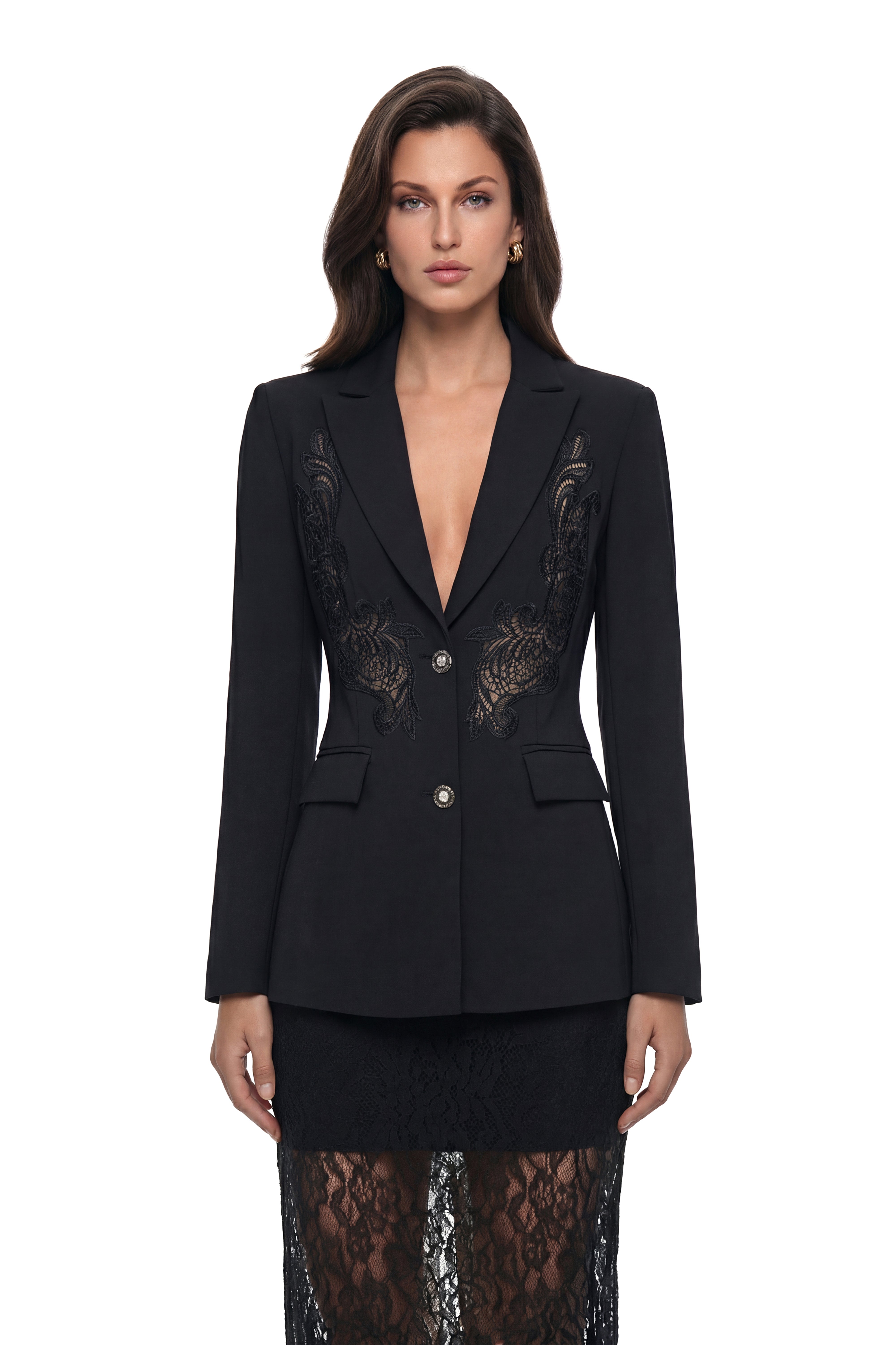Ase Black Lace Embroidered Blazer