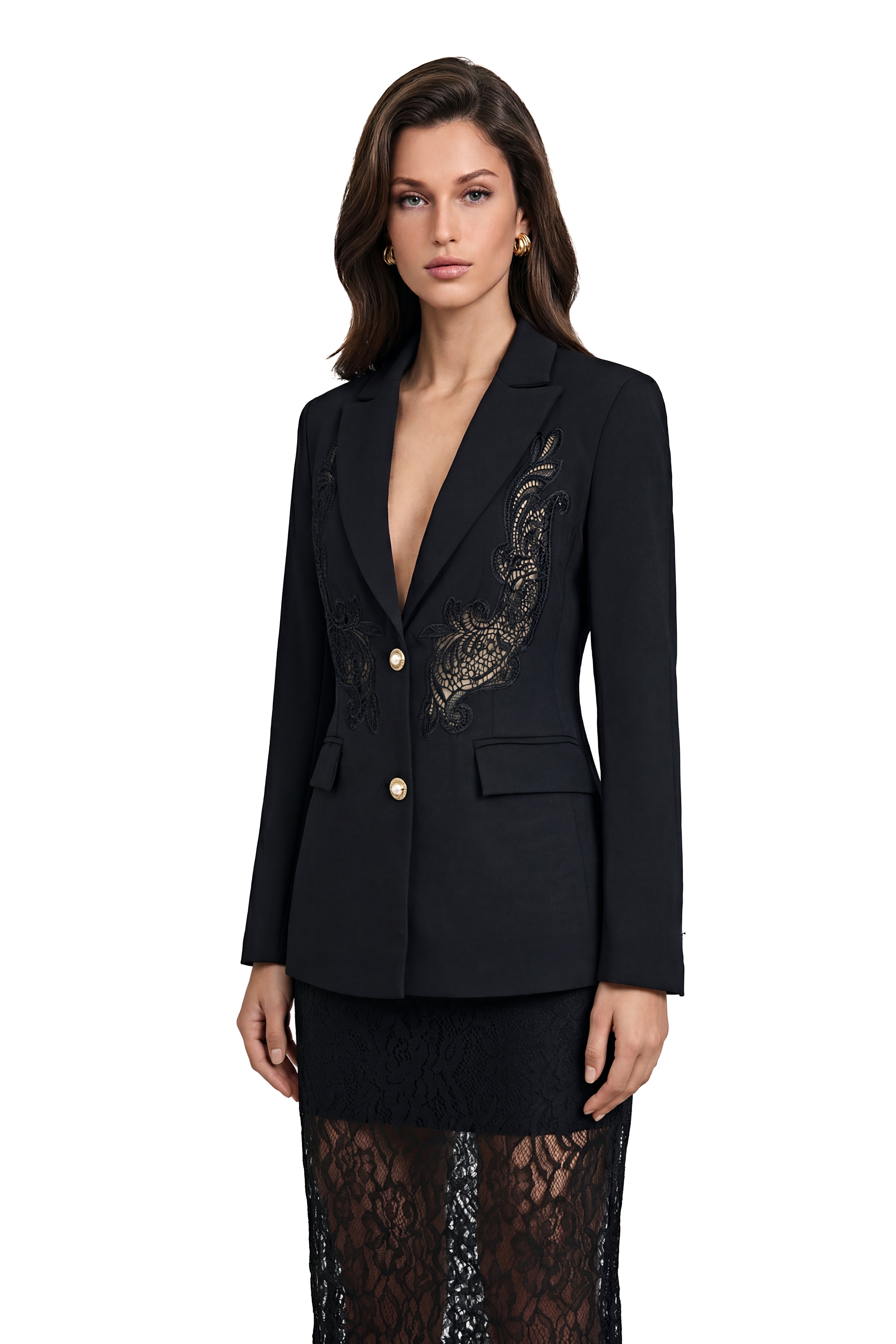 Ase Black Lace Embroidered Blazer