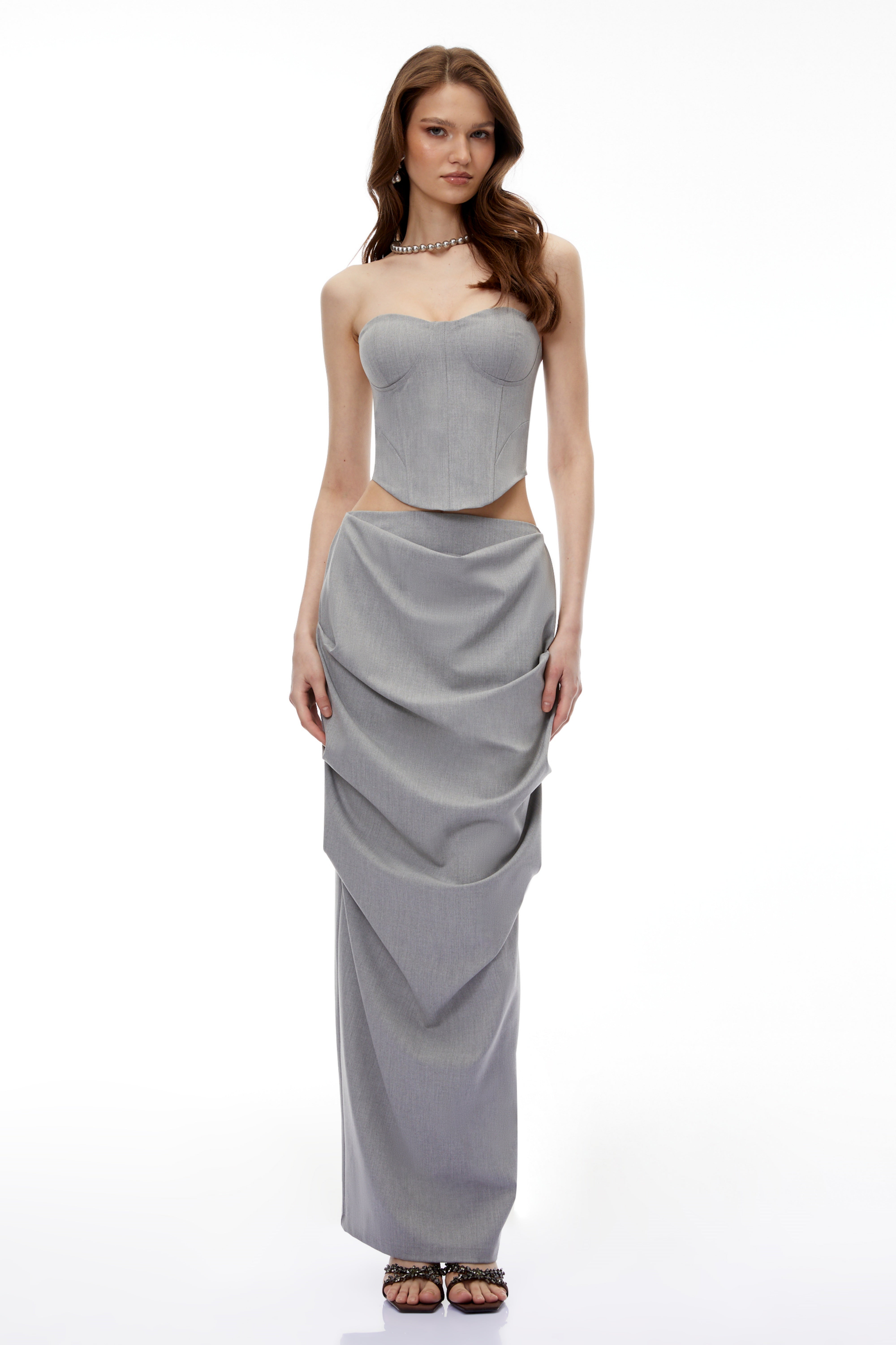 Asteria Grey Off Shoulder Top & Skirt Set